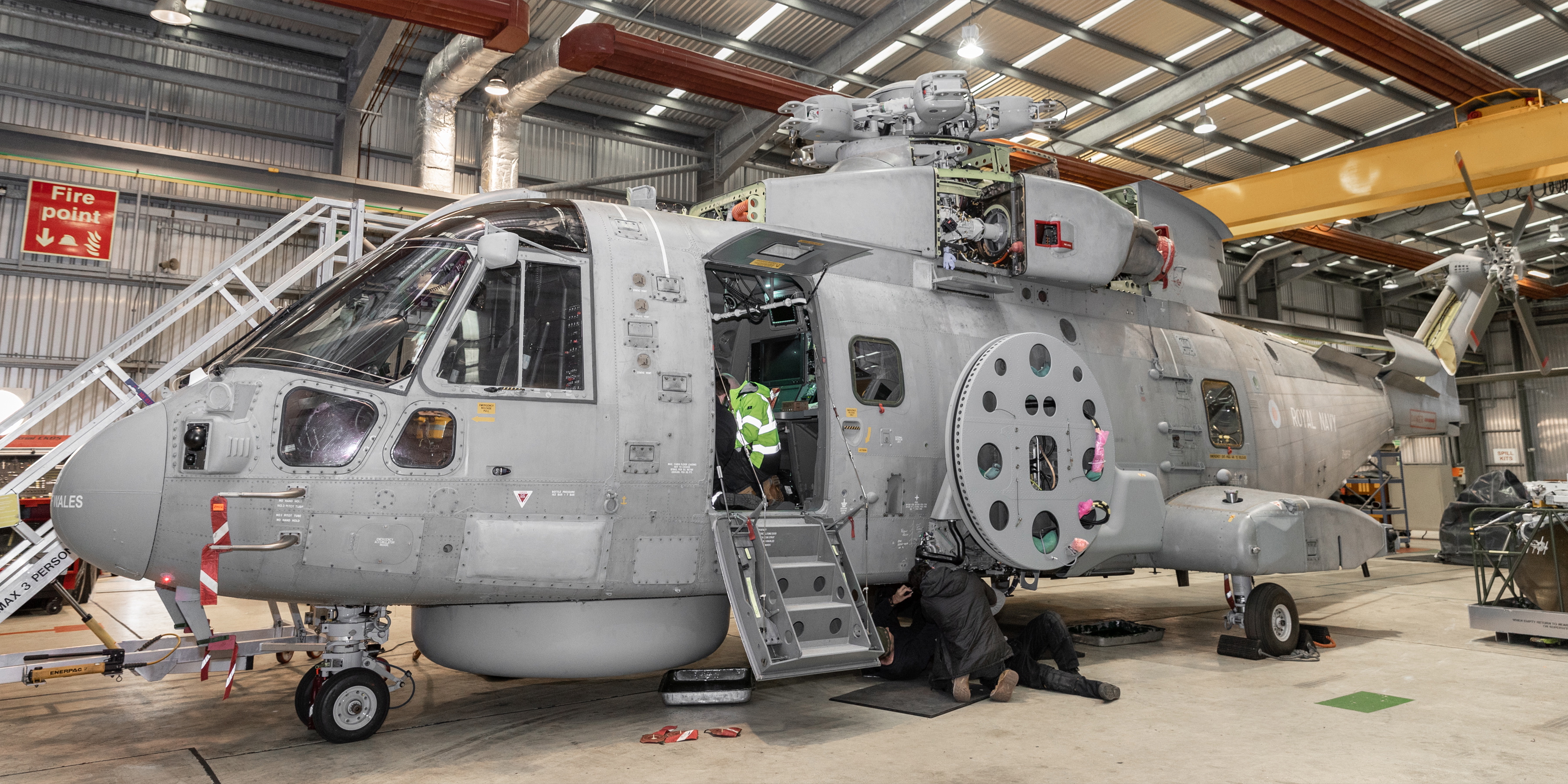 A Merlin being prepared for Crowsnest upgrade (Picture: Royal Navy).