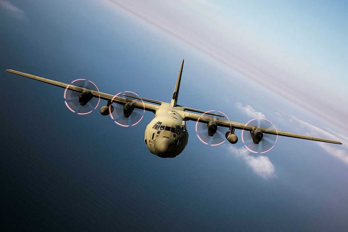 	A Royal Air Force C130J C4 Hercules caught mid flight