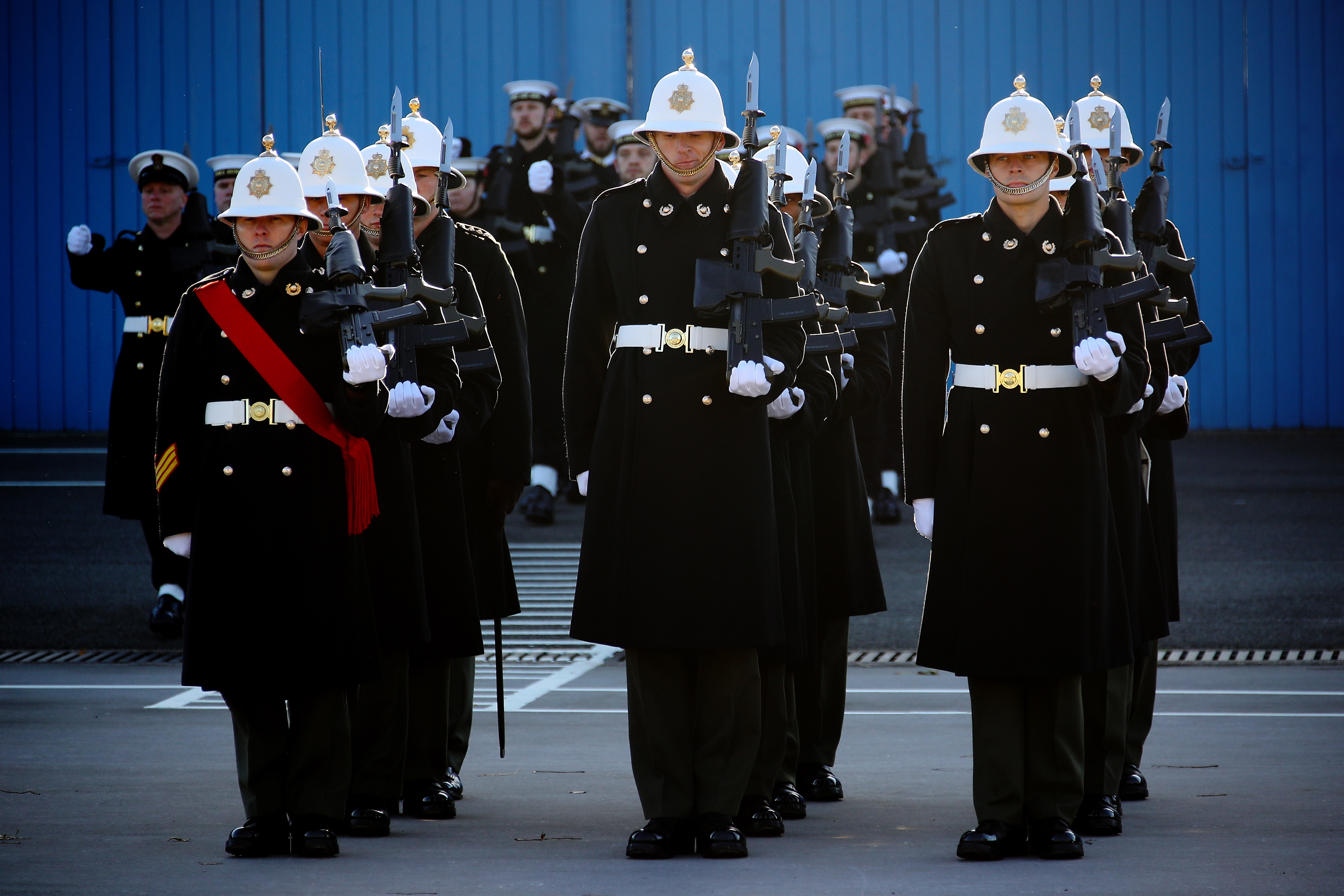 A Royal Marines Guard of Honour practises drill ahead of the Remembrance Sunday parade (Picture: Royal Navy).