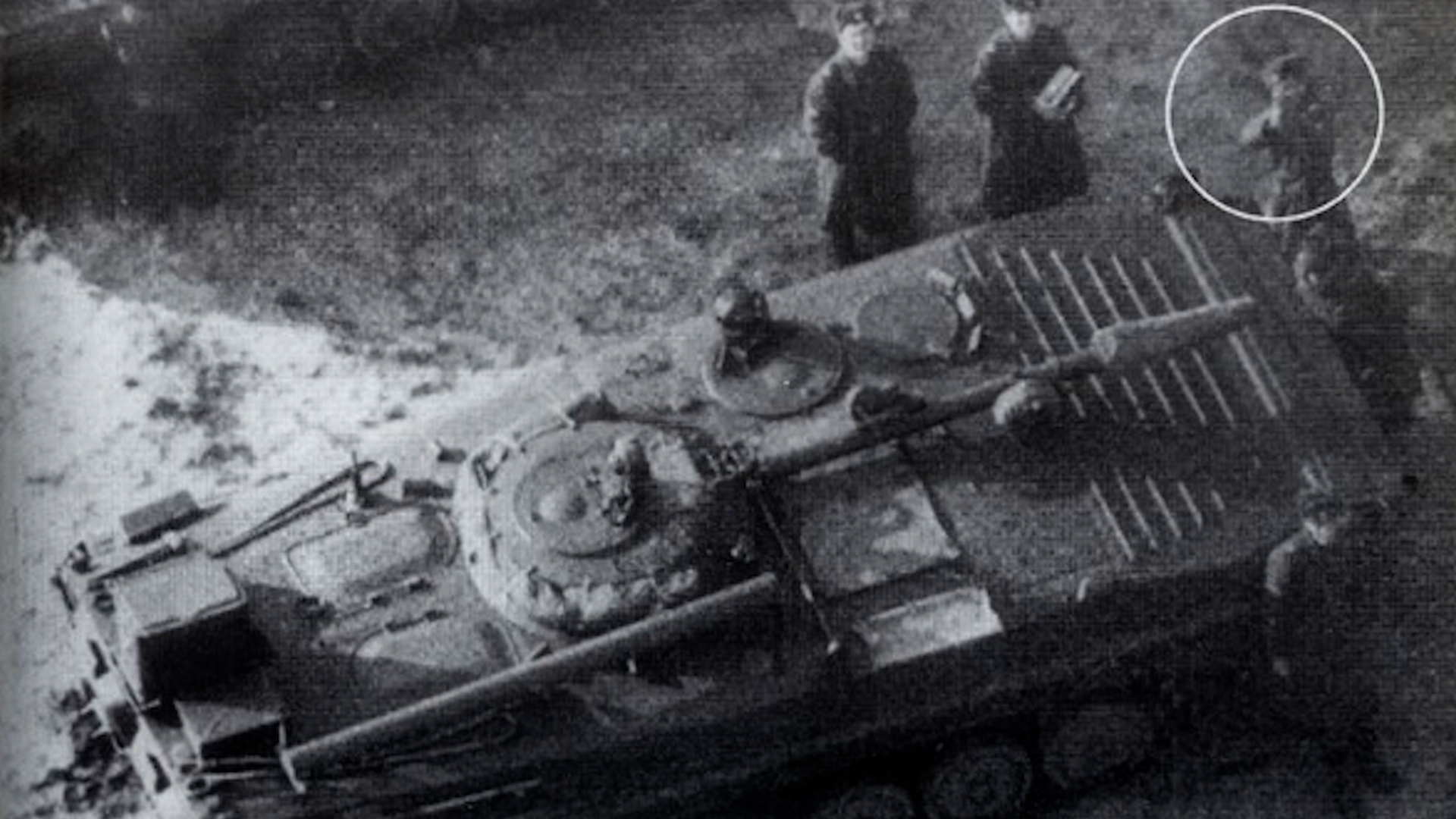 A Soviet soldier takes aim as the Chipmunk flies low over his vehicle in 1975 (Picture: BRIXMIS Association).