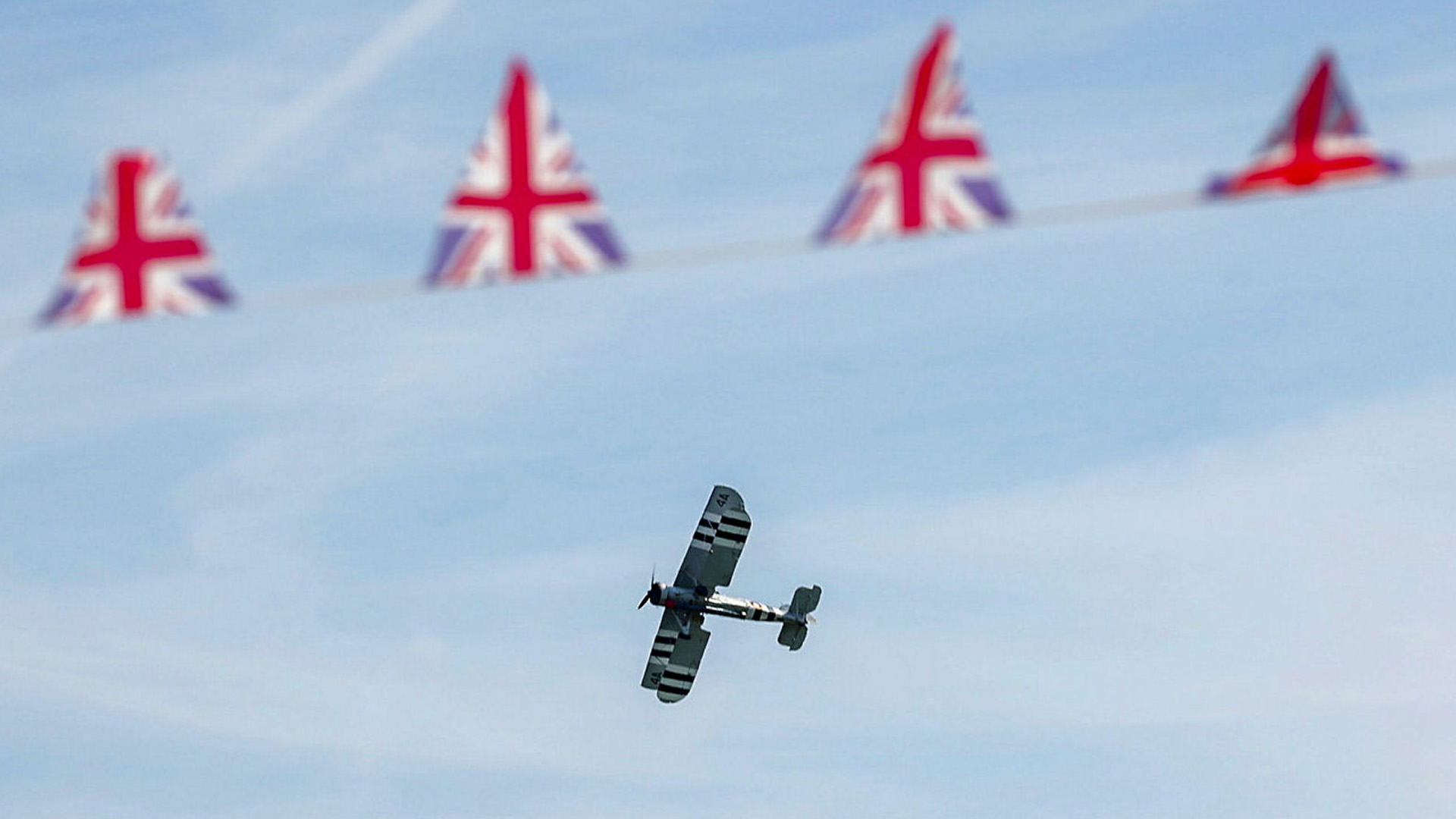 A Swordfish plane takes part in a fly over during the commemoration