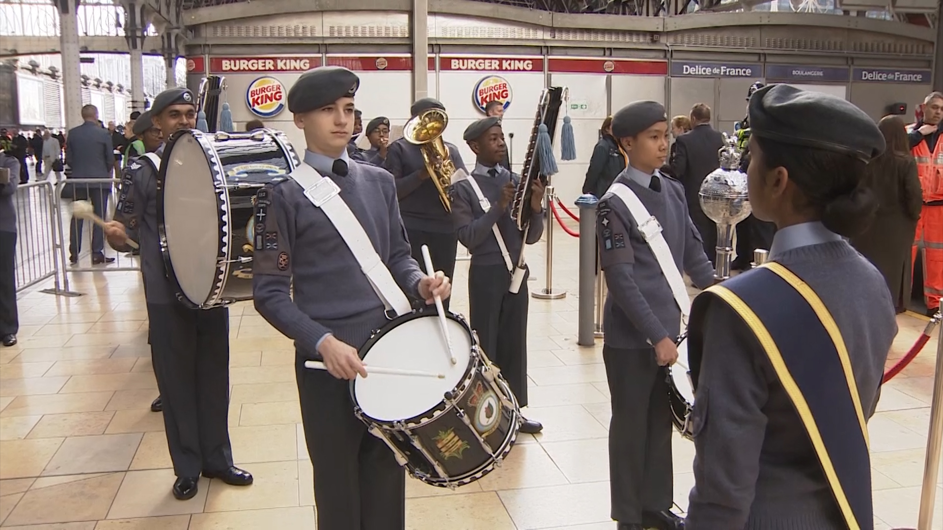 A band plays at Paddington station to mark the naming of a train after Odette Hallowes.