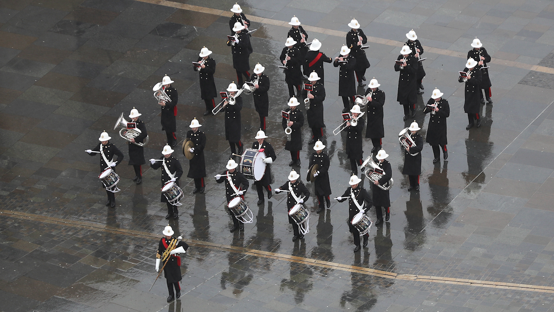 A band plays to welcome HMS Prince of Wales to Liverpool (Picture: Royal Navy).