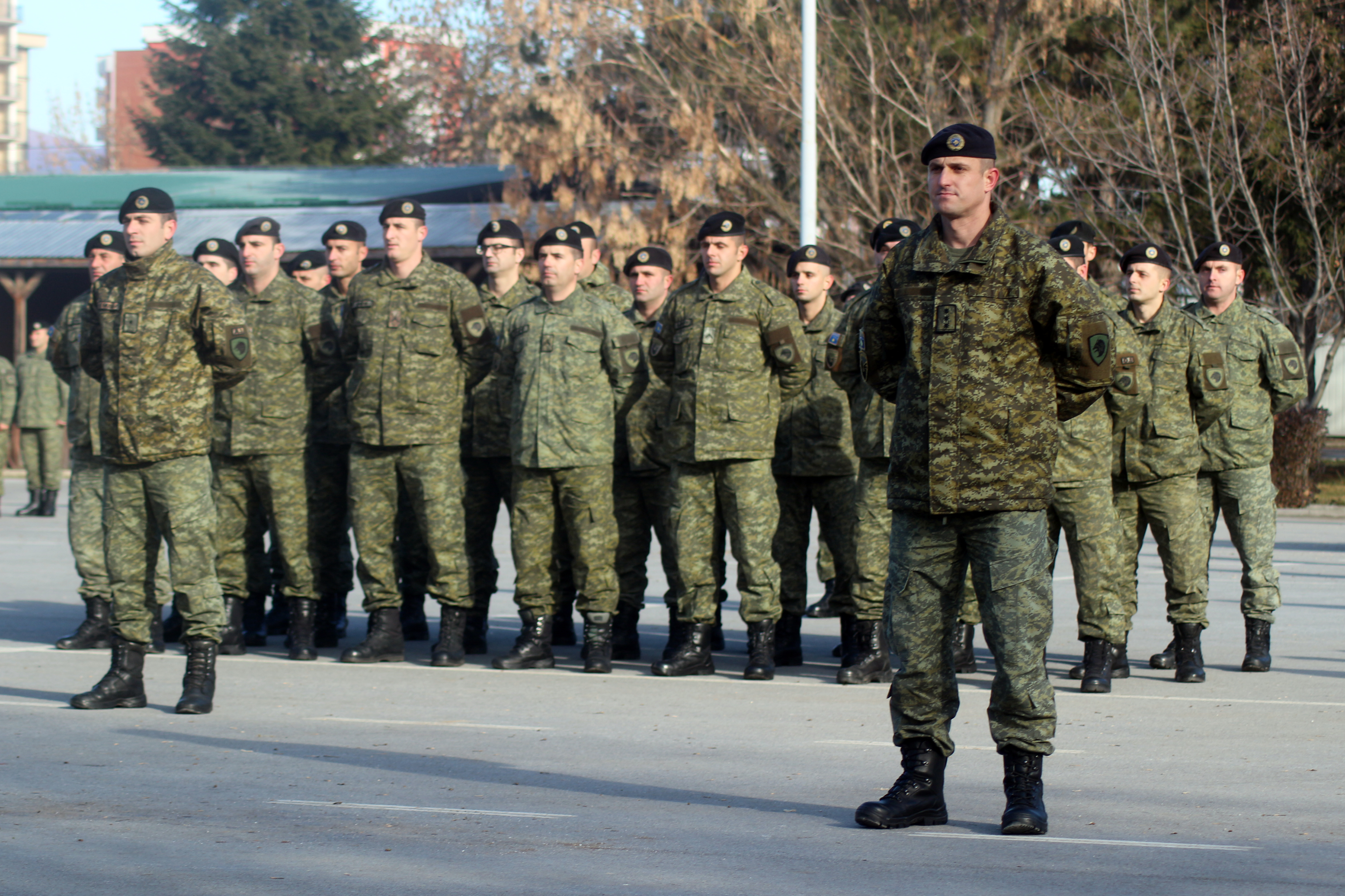A battalion of the Kosovo Security Forces standing at the flag roll call 131218 CREDIT PA