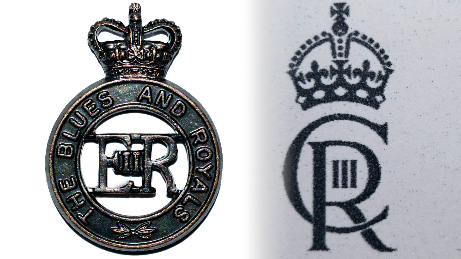 A cap badge of the Blues and Royals merged with King Charles III new cypher (Picture: M Palmer/Alamy Stock Photos/PA Images).