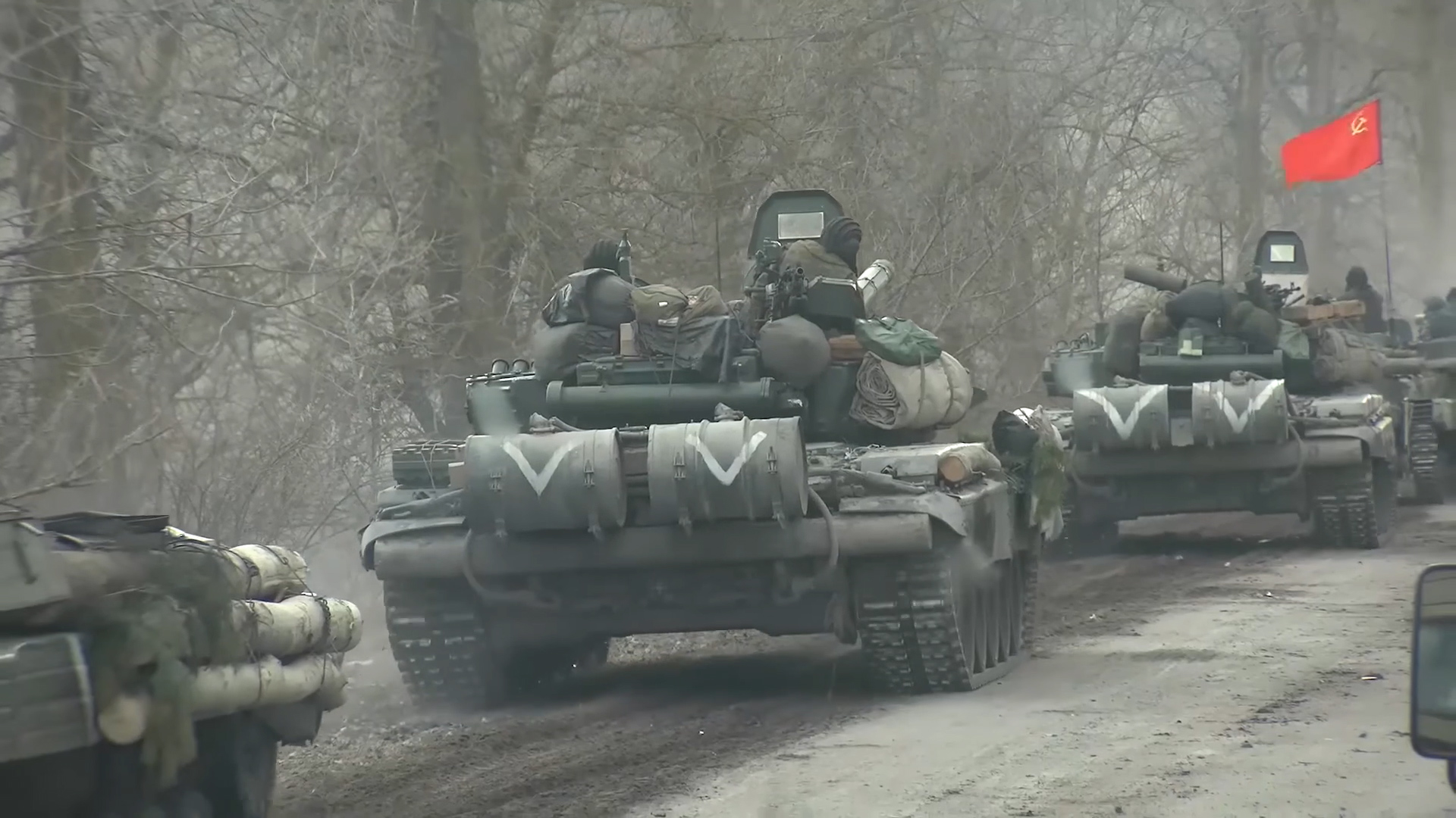 File photo of a Russian army column in Ukraine's Donbas region
