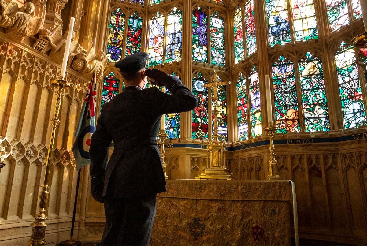 A member of the RAF saluting at Westminster Abbey as part of Battle of Britain Memorial Service 170923 CREDIT RAF