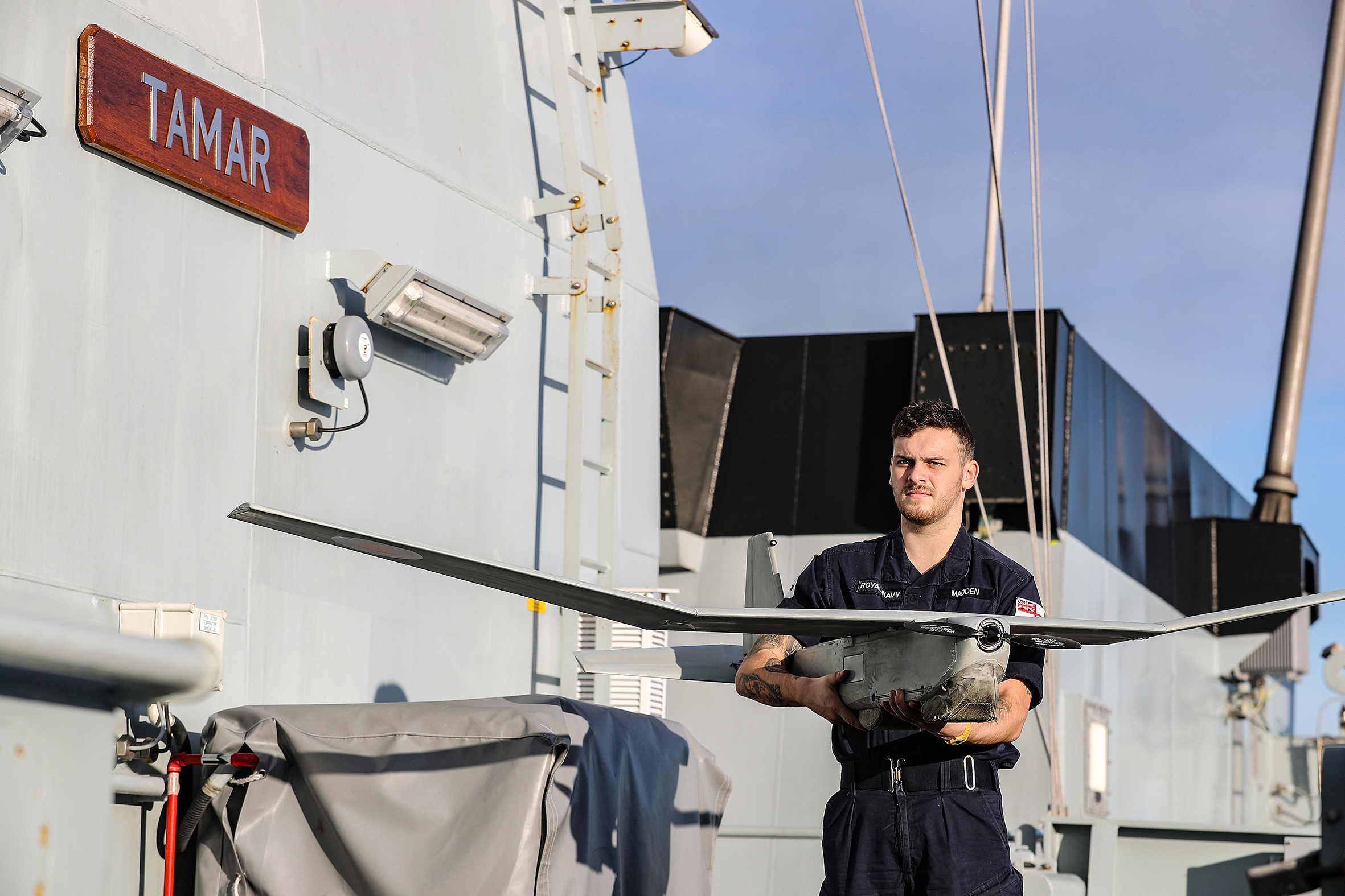 The Puma drone is cheaper than using a helicopter and helps keep the ship out of harm's way (Picture: Royal Navy).