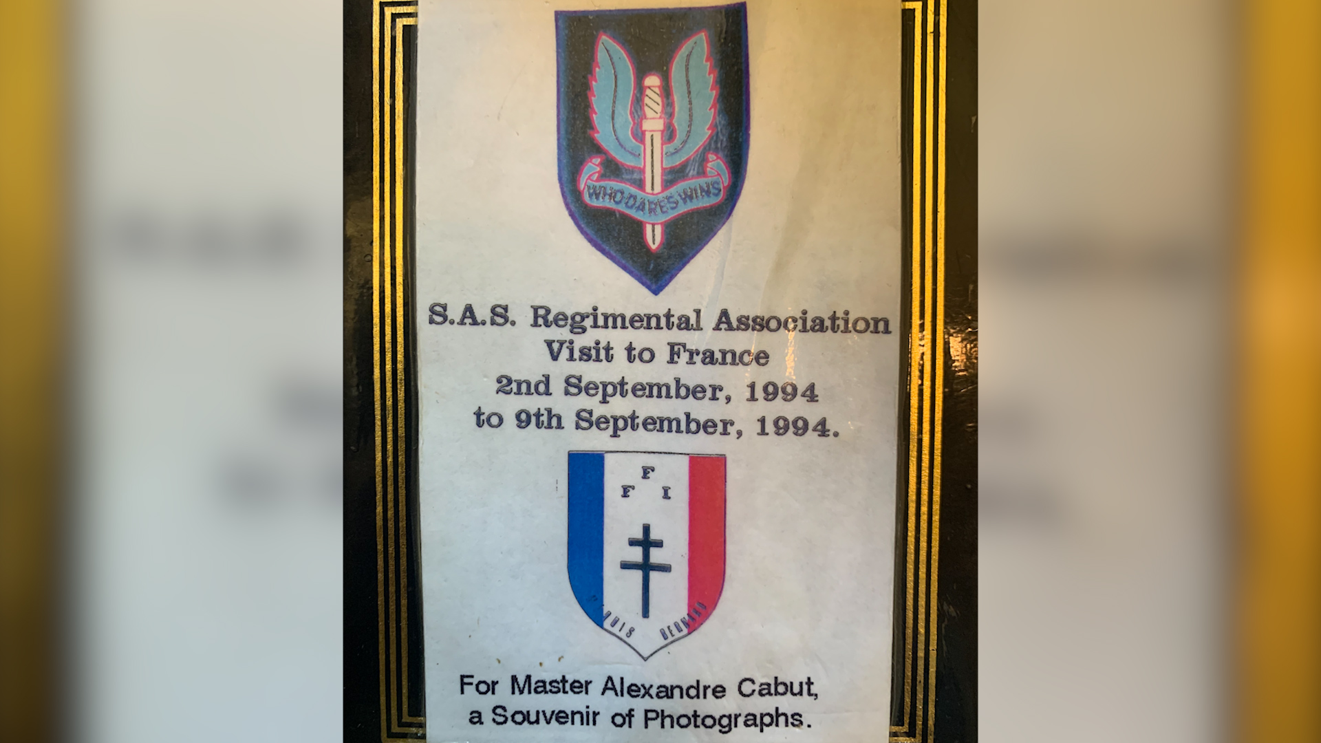 A memento from an SAS Regimental Association visit to France in 1994