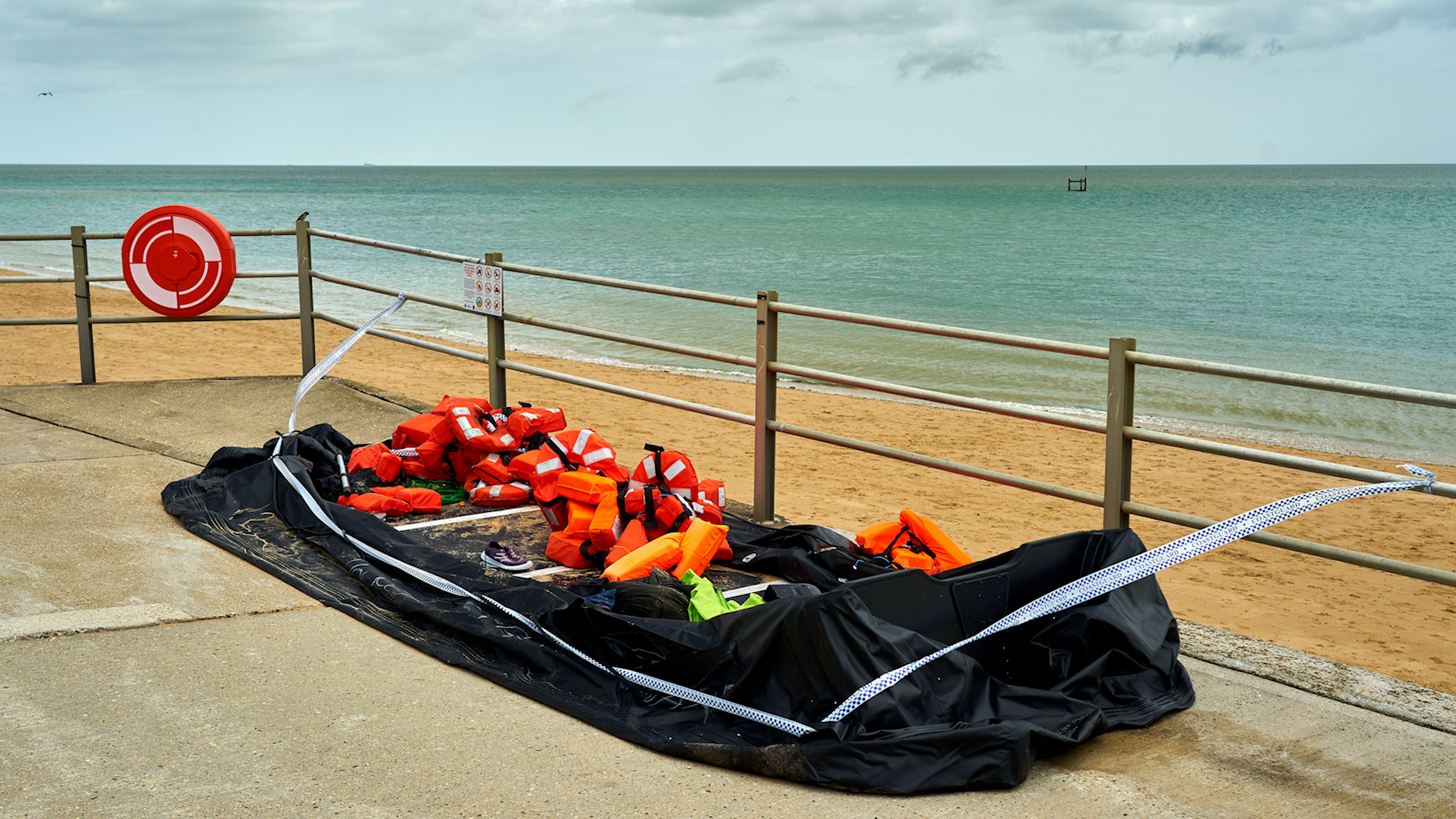 A rubber dinghy used by migrants to cross the English channel