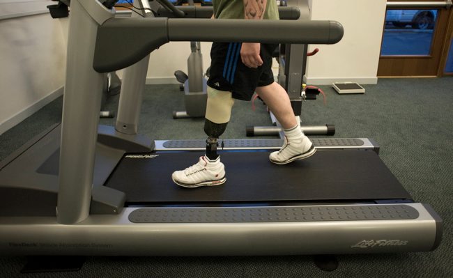 A soldier with a prosthetic leg is pictured at the Personnel Recovery Centre in Edinburgh