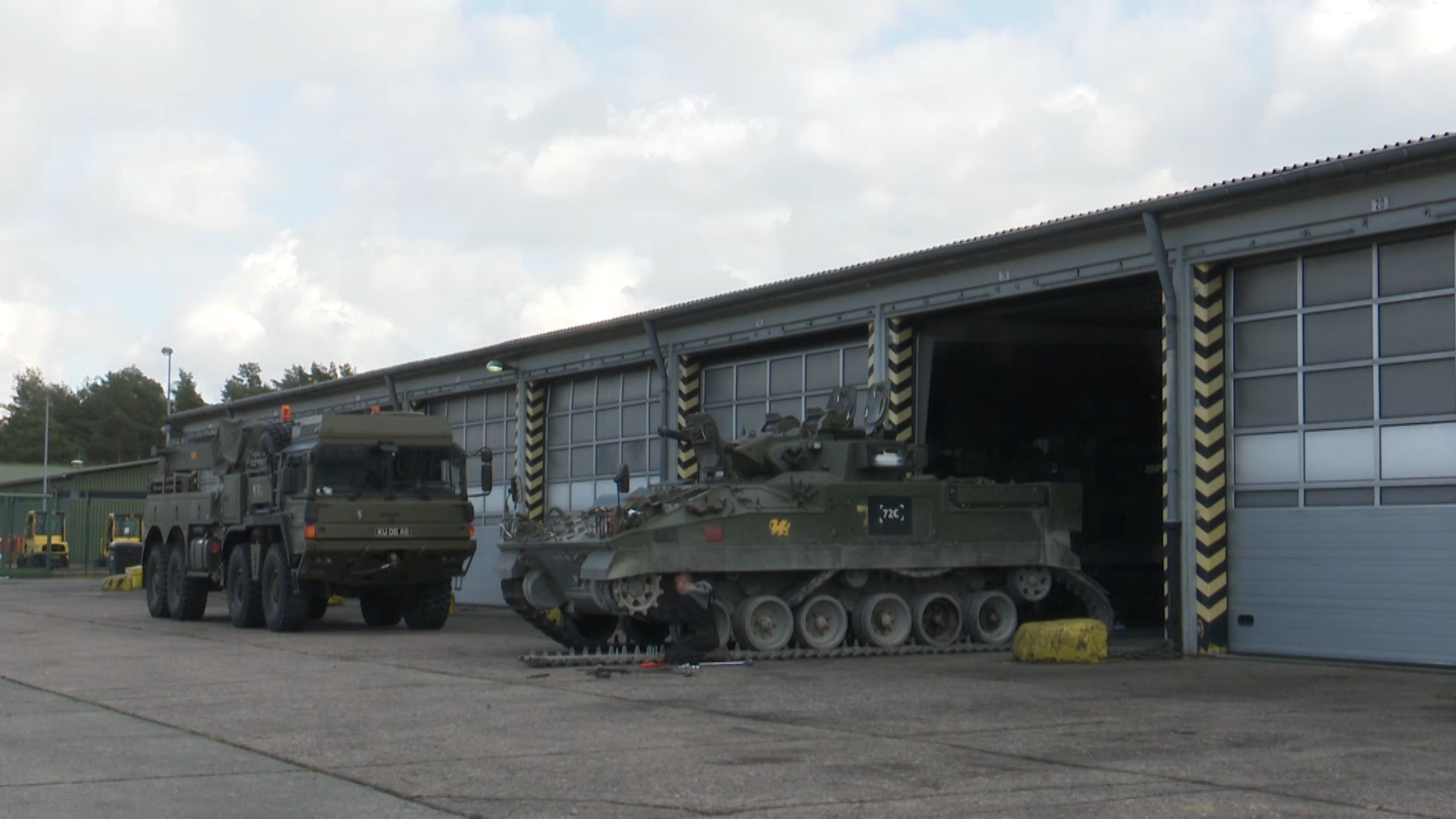 A tank at the entrance to Land Training Fleet Sennelager 250220 CREDIT BFBS