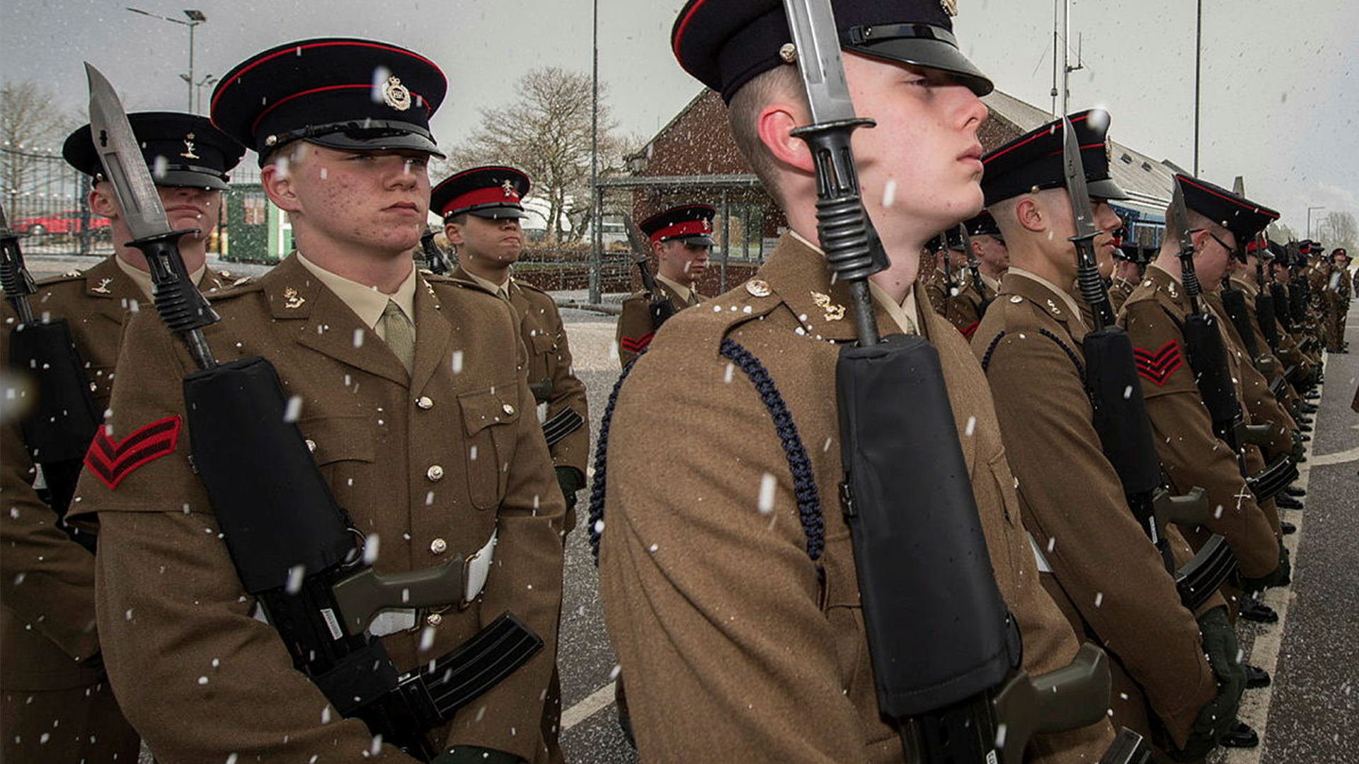 A very cold start to the day at Harrogate before the Junior Soldiers Graduation Parade 150218 CREDIT MOD