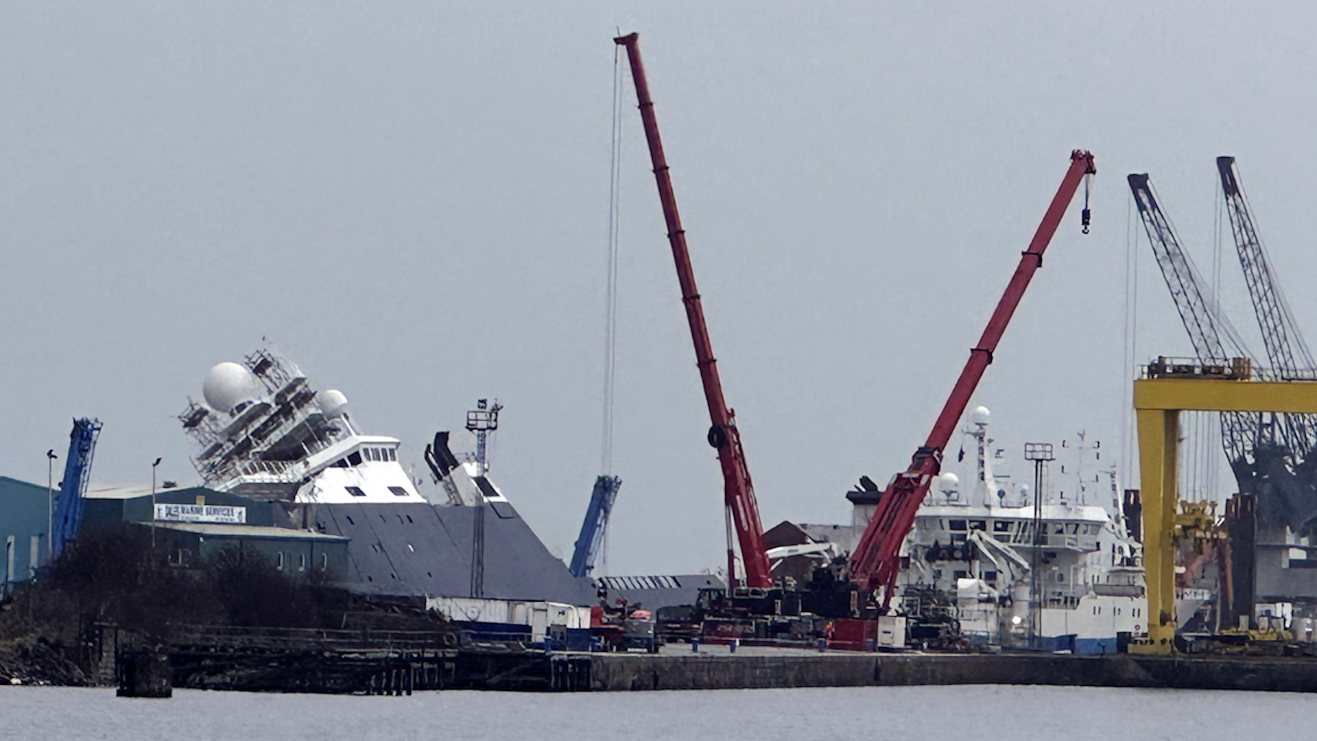 A view of the ship Petrel at Imperial Dock in Leith, Edinburgh, which became dislodged from its holding 14042023 NO REUSE CREDIT PA WIRE, PA IMAGES