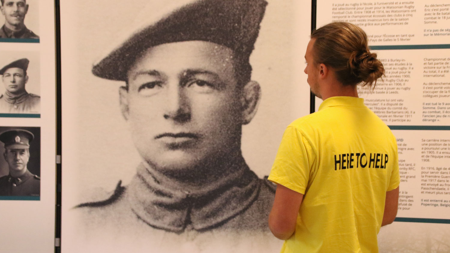 A Beyond The Pitch tour guide talks about England Rugby International LCpl John Abbott King CREDIT CWGC