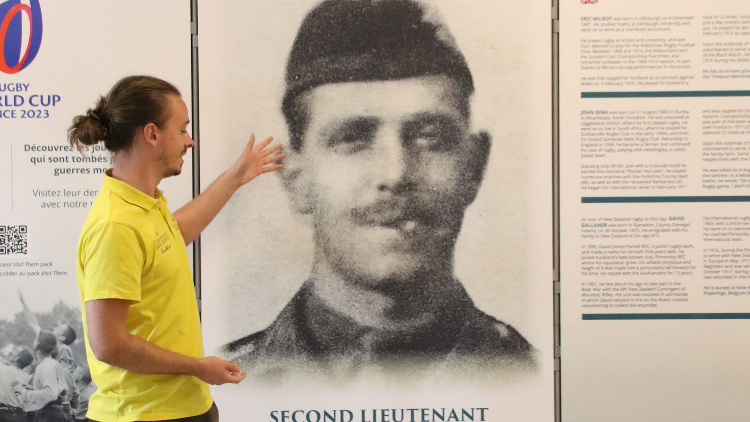 A Beyond The Pitch tour guide talks about Scotland Rugby international 2Lt Eric Milroy CREDIT CWGC