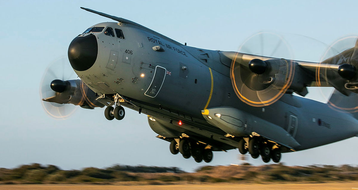An A400M Atlas lifting off from RAf Akrotiri
