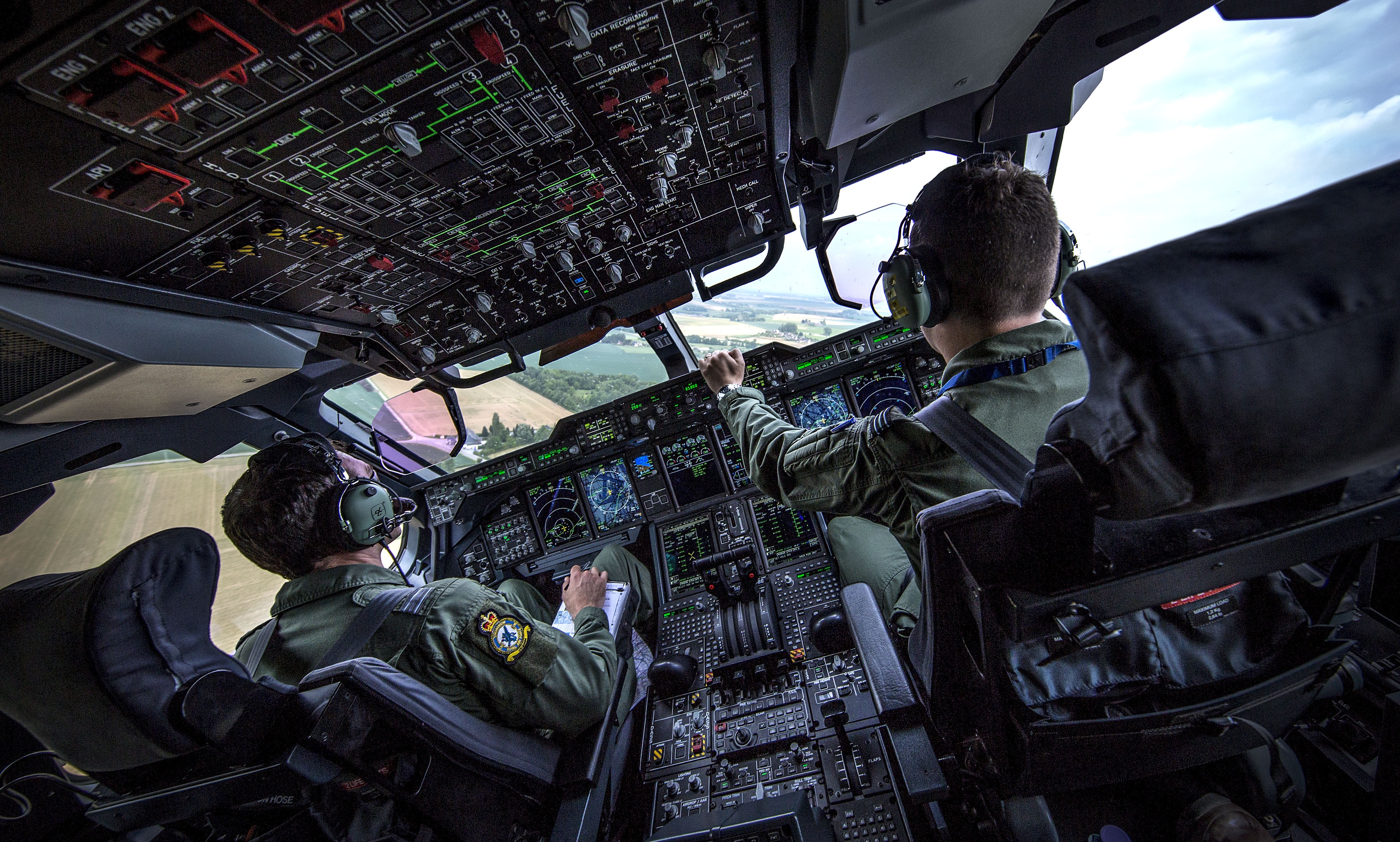 RAF pilots inside an A400M transport aircraft (Picture: MOD).