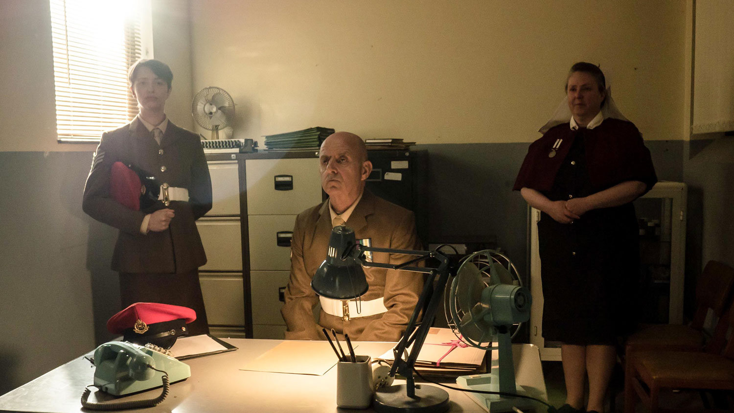 Actors in Sky doco Forced Out portraying the Armed Forces personnel who dealt with Elaine Chambers' unfair dismissal from the military CREDIT Sky UK Ltd Dragonfly Film and Television Ltd
