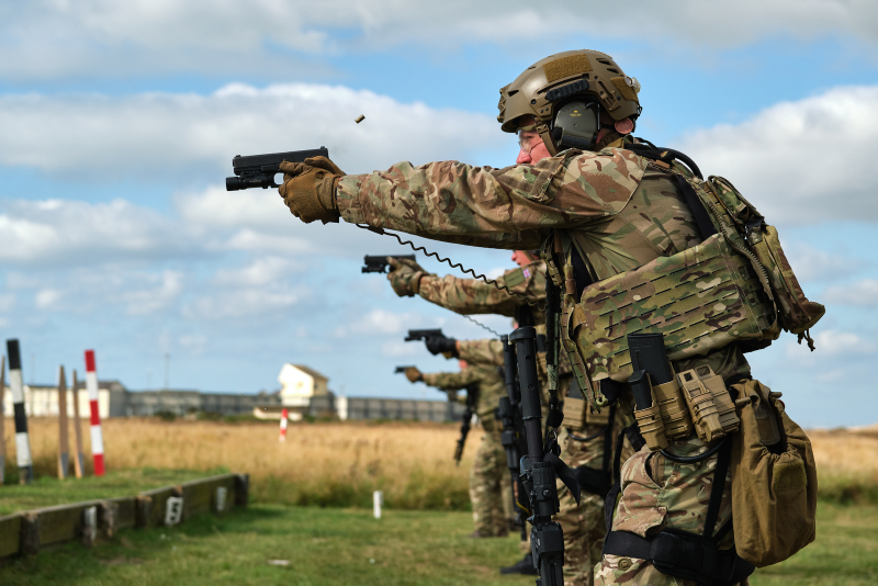 Juliet Company, 42 Commando Royal Marines conducting day and night range work at Lydd ranges in the UK.