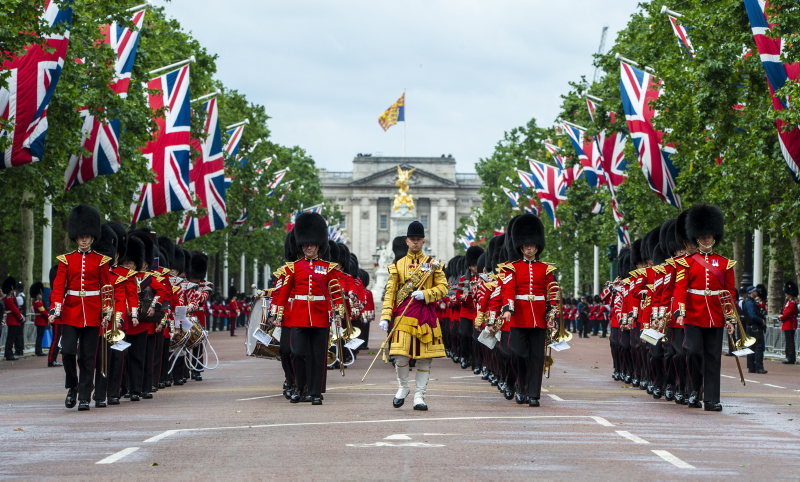 The Band of The Grenadier Guards, marching down the Mall at the start of The Queen’s Birthday Parade in 2019 (Picture: MOD).