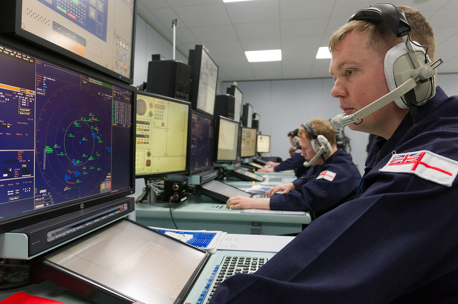 An Above Water Warfare Specialist at his console during a simulated missile attack at HMS Collingwood in 2018 (Picture: Royal Navy).