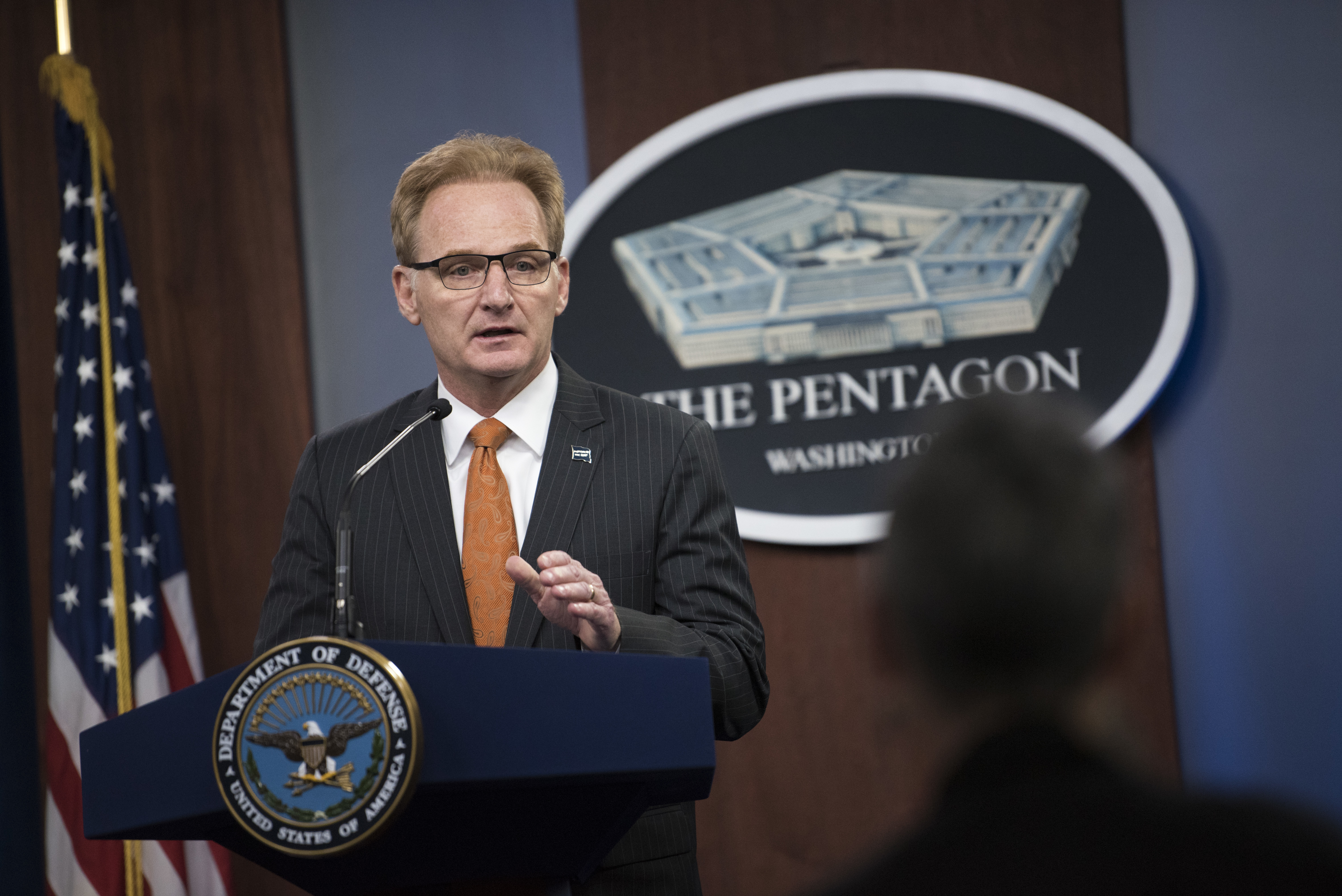 Cover image: Thomas Modly during a Pentagon press briefing last week (Picture: US Department of Defense).