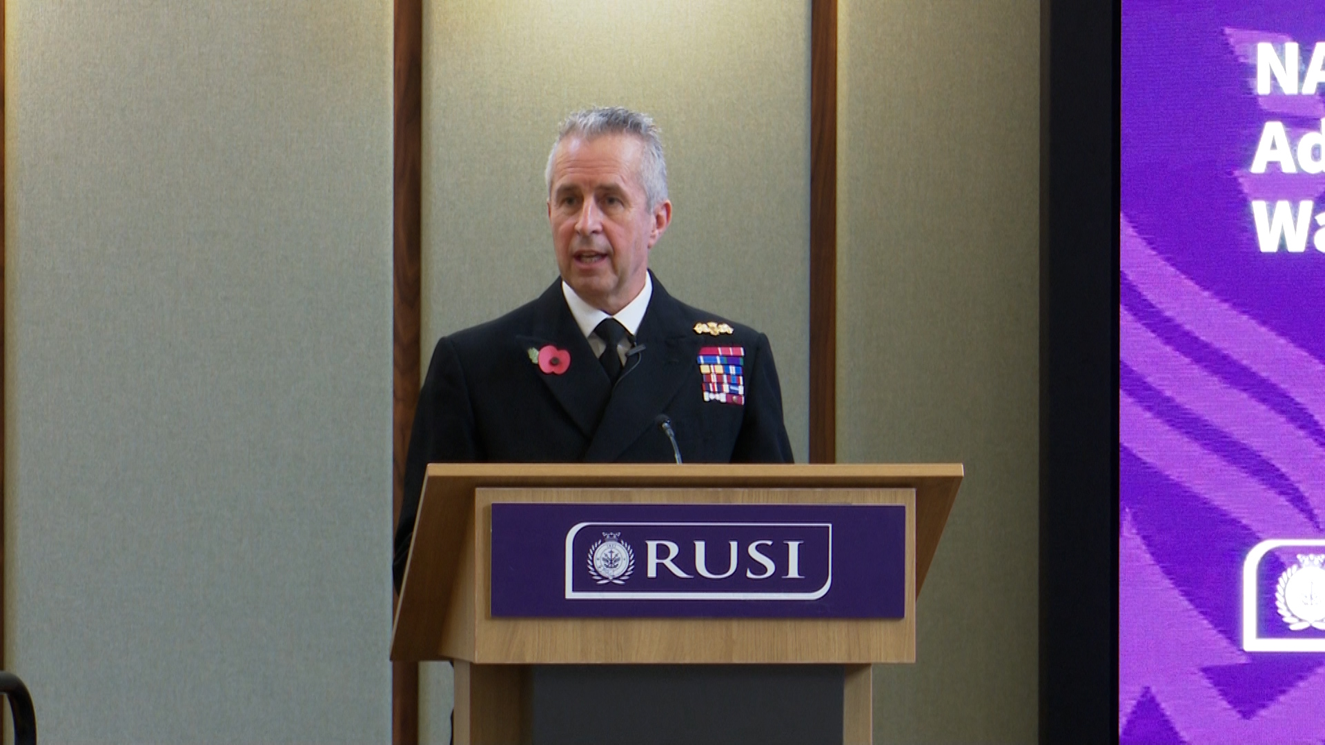 Admiral Sir Keith Blount, Deputy Supreme Allied Commander Europe, speaking at RUSI 311024 CFREDIT BFBS