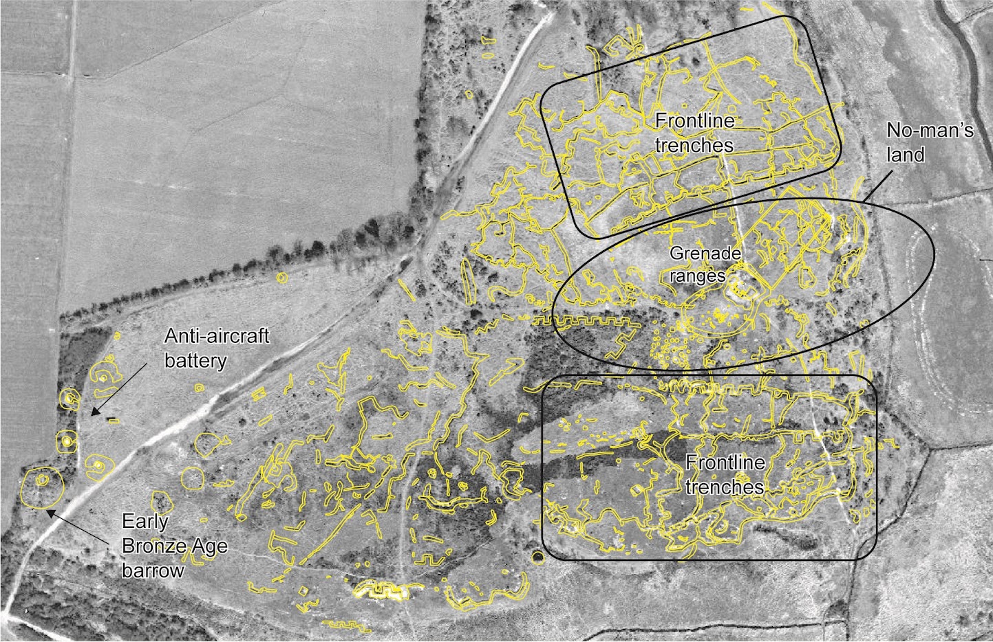 Aerial photo from 1951 of Browndown Camp, Gosport, Hampshire CREDIT Historic England Archive