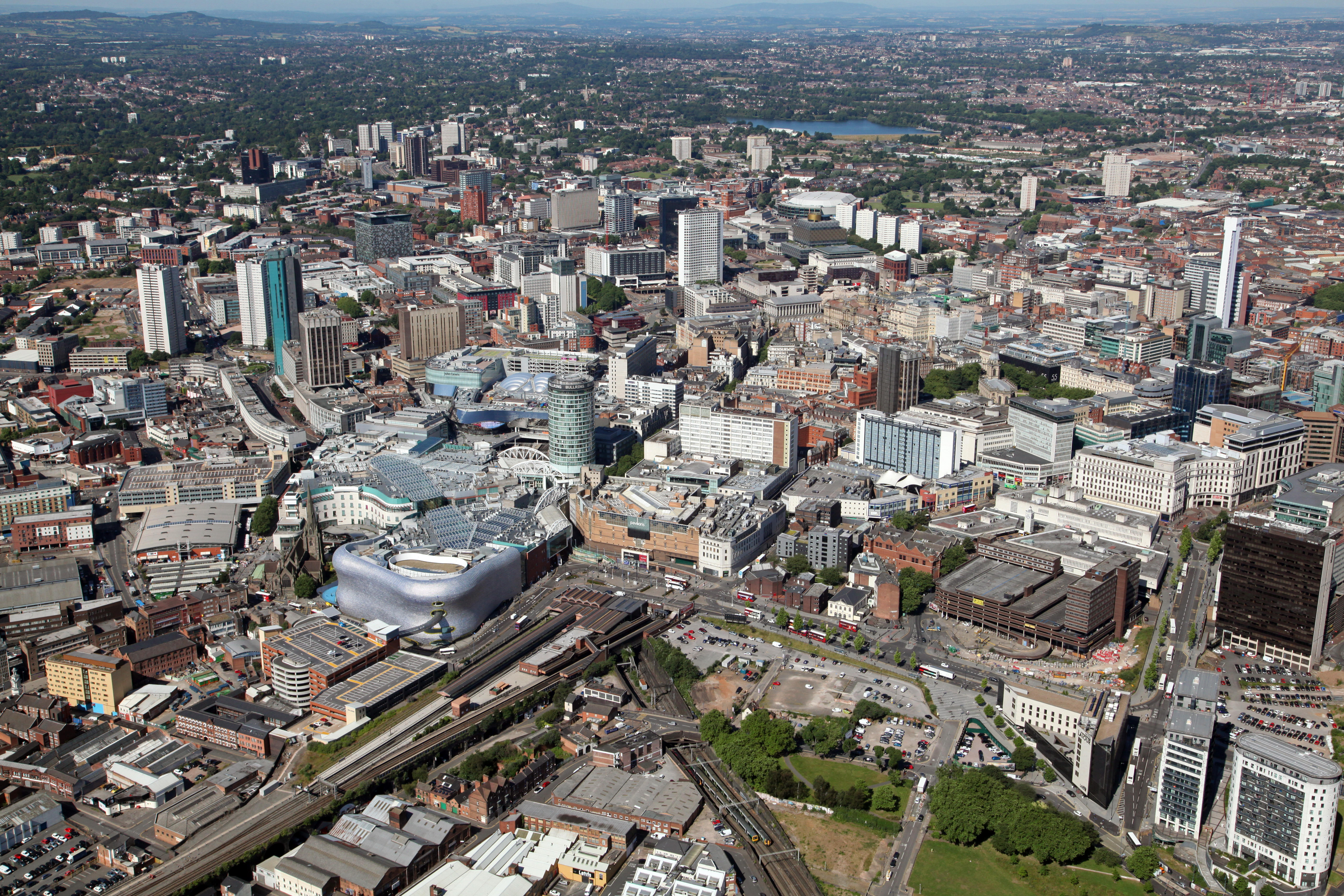 Aerial view of Birmingham city centre and Bullring UK