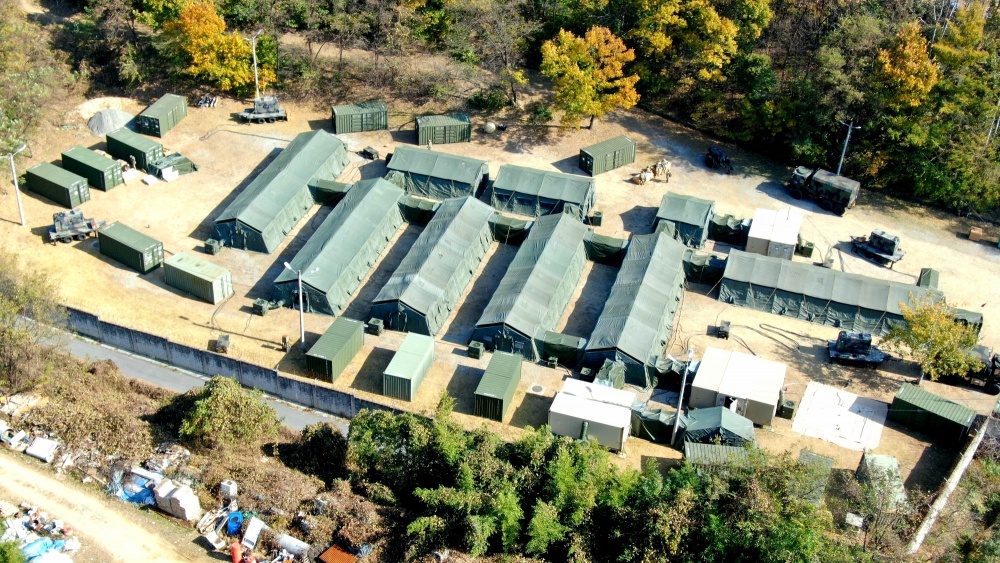 Aerial view of the 801st Combat Support Hospital during Operation Whiplash, Camp Carroll, South Korea