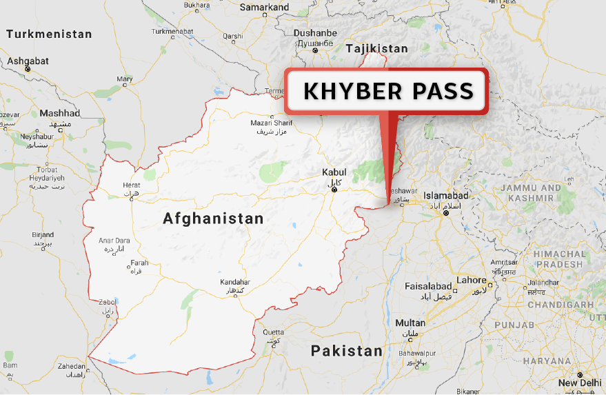 Afganistan Map with the Khyber Pass shown under the label