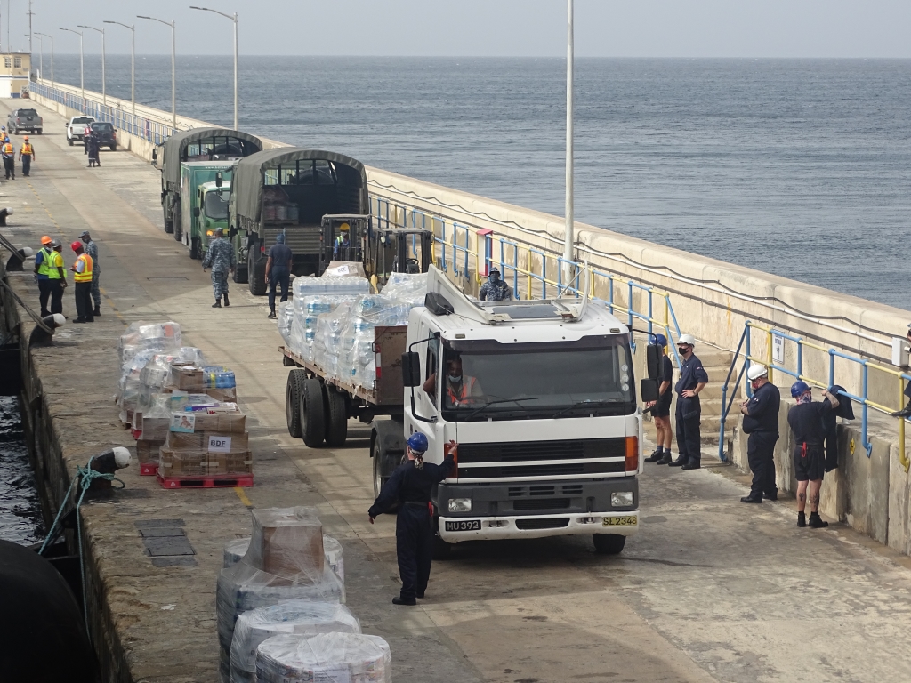 	Aid, from Barbados and the WHO, delivered to St Vincent by RFA Wave Knight