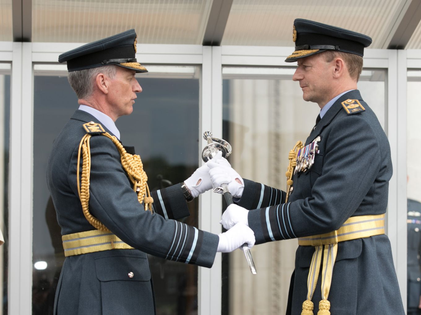Air Chief Marshal Hillier handed command over to Air Chief Marshal Wigston at RAF College Hall (Picture: RAF).