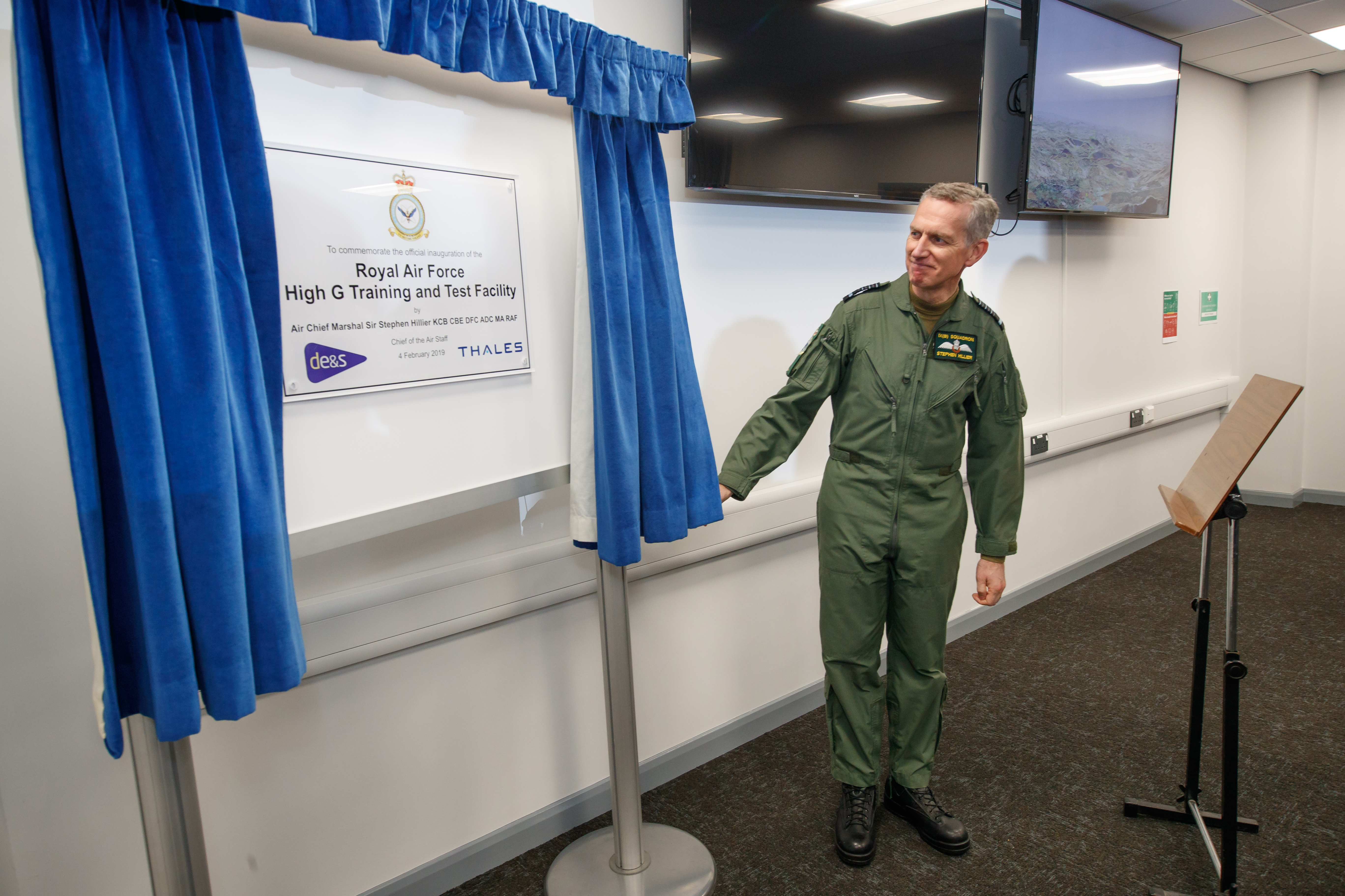 Air Chief Marshal Sir Stephen Hillier at the High-G traing and test facility opening 040219 CREDIT MOD