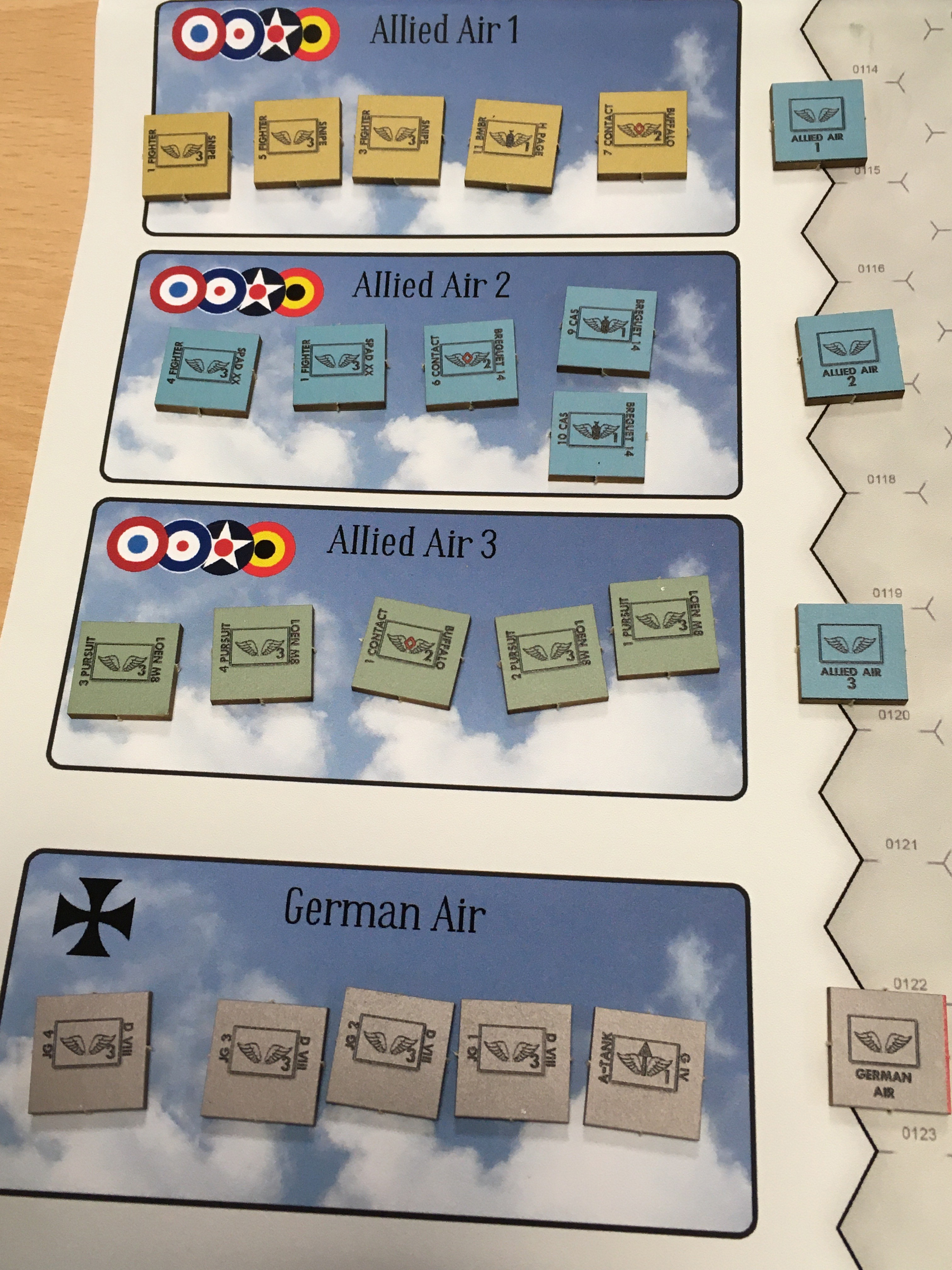Air unit counters in Plan 1919 Board Game