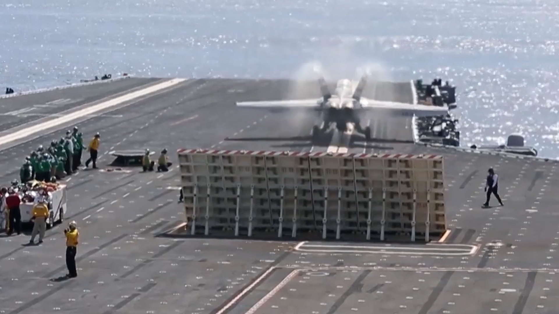 Aircraft positioned in front of the jet blast deflector on USS Nimitz ready to launch using catapult DATE UNKNOWN Credit US Dept of Def