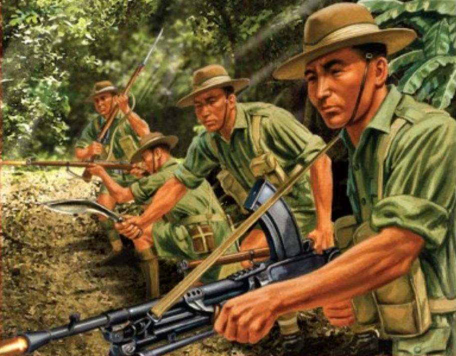 An Airfix illustration of Gurkhas fighting in Burma during World War 2