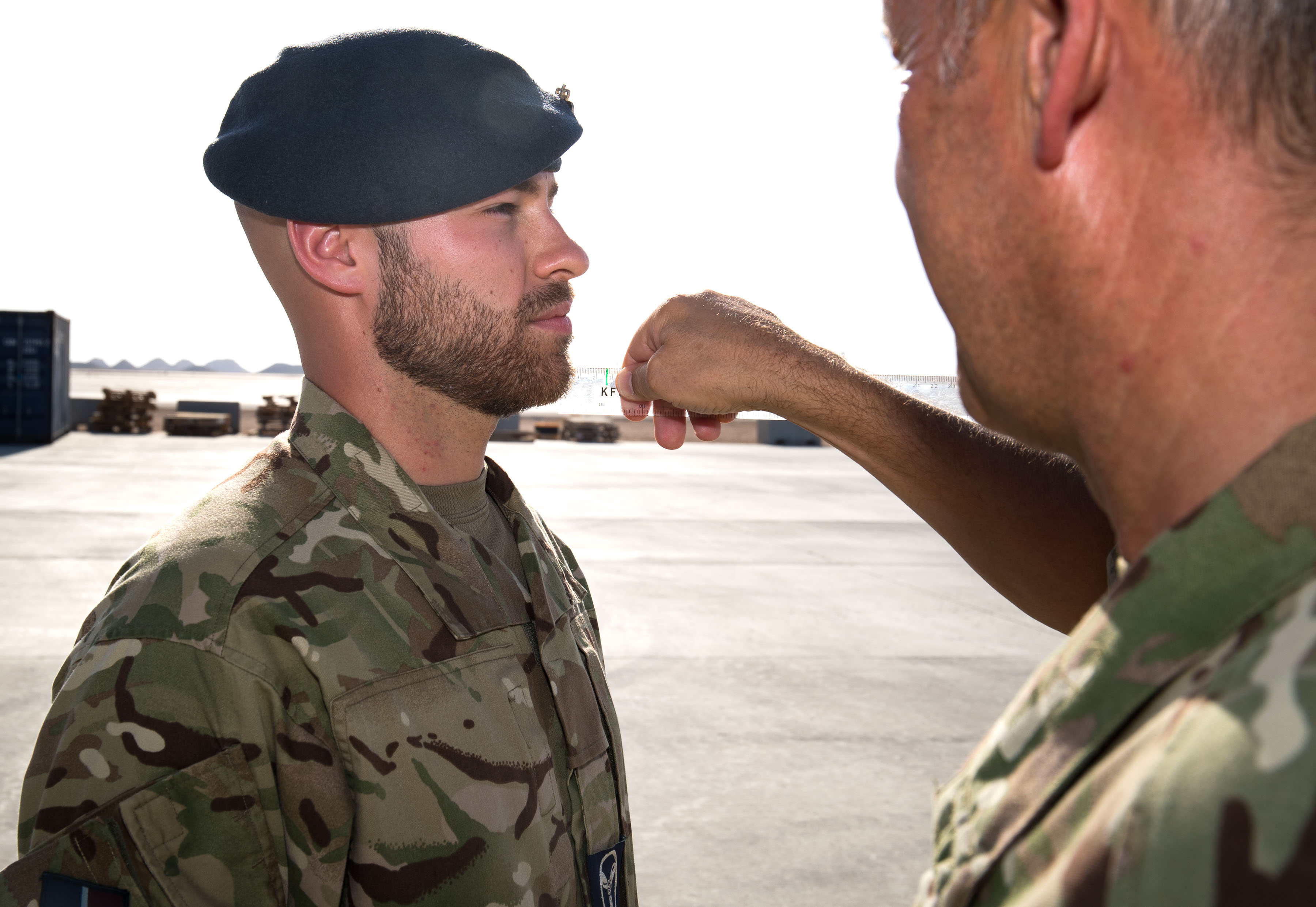 An airman has his beard inspected (Picture: RAF).