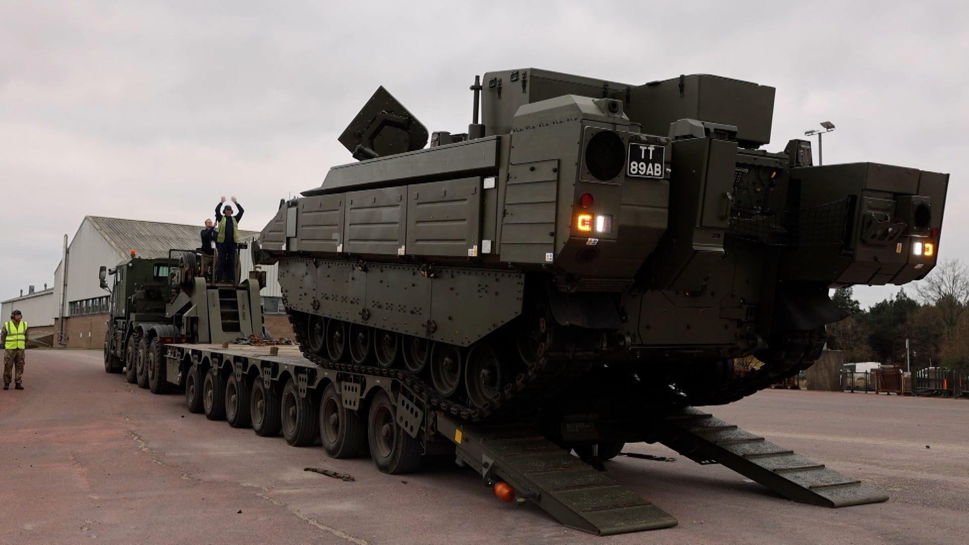 An Ajax is delivered to the Combat Manoeuvre Centre at Bovington
