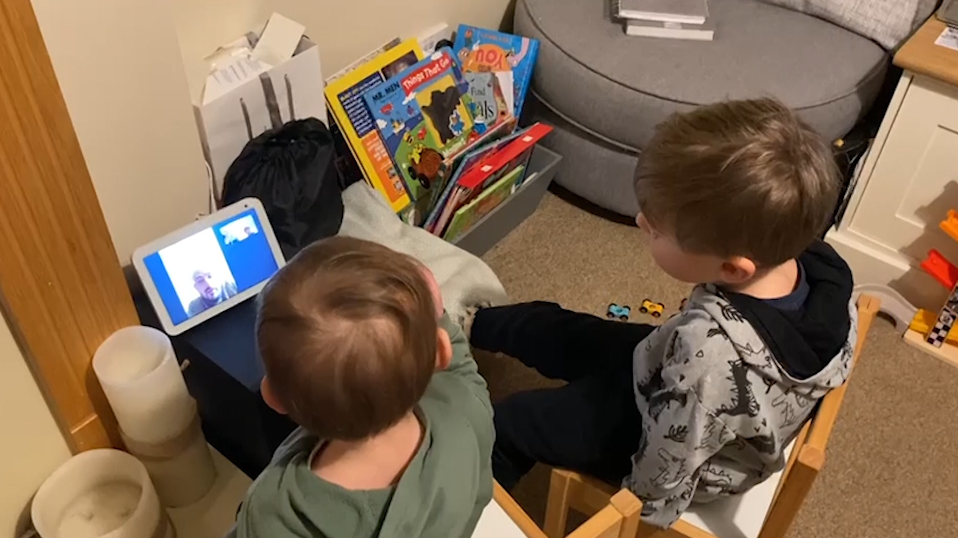 Alfie and his brother speak to their dad who is deployed overseas with the Royal Air Force.