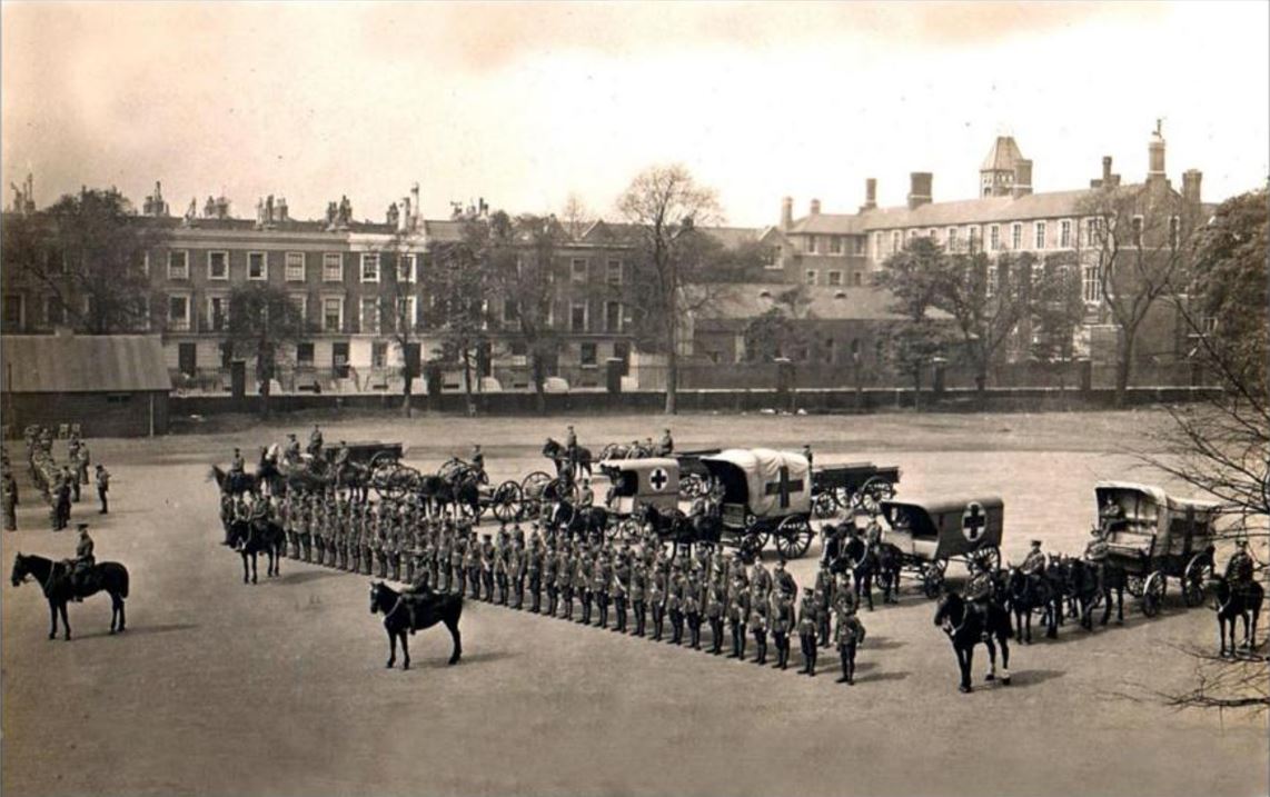 A field ambulance unit shown before the war (image from worldwar1postcards.com)