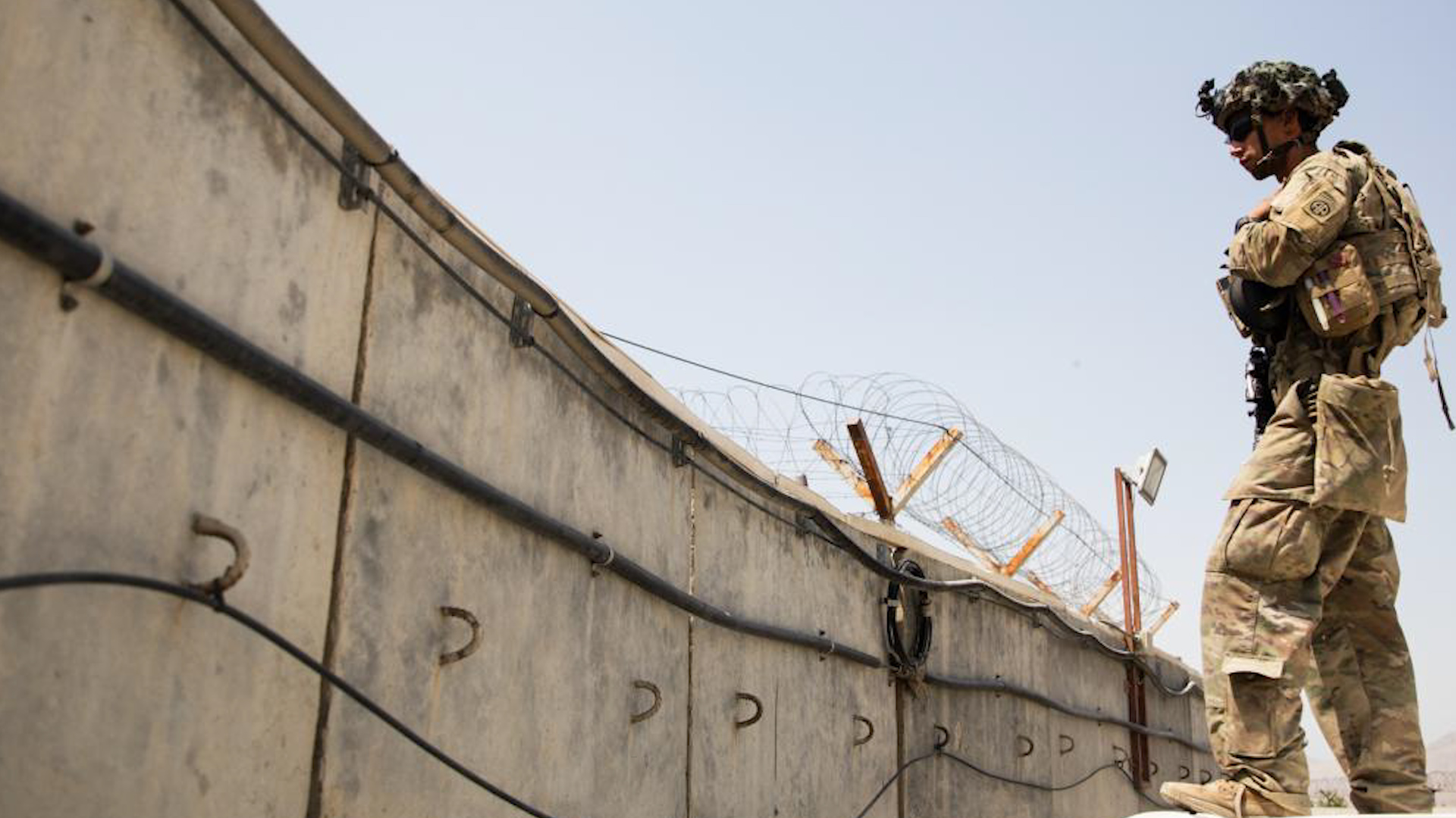 American paratrooper conducting security at Kabul's Hamid Karzai airport in Afghanistan (Credit: US Army)