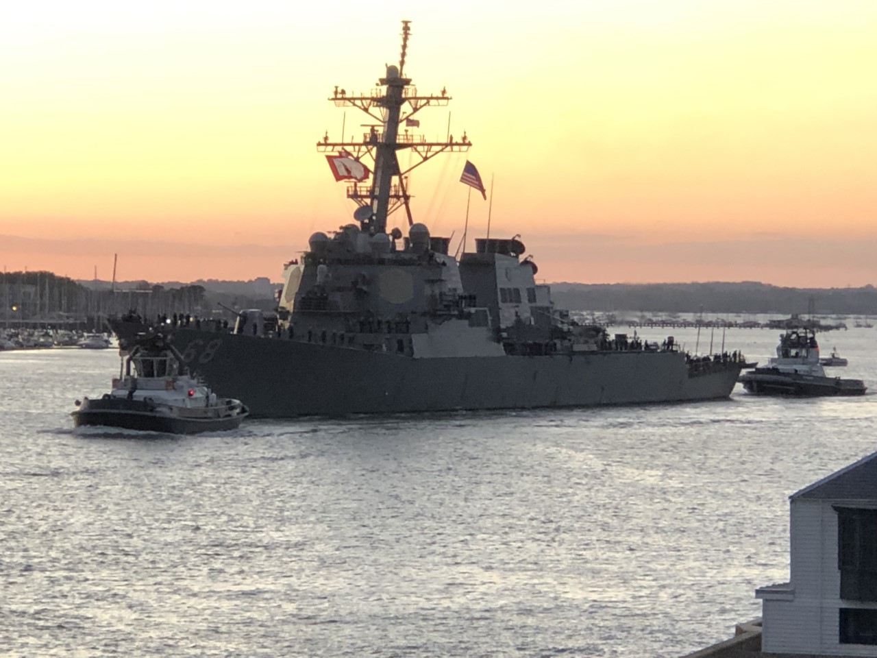 USS The Sullivans leaving Portsmouth