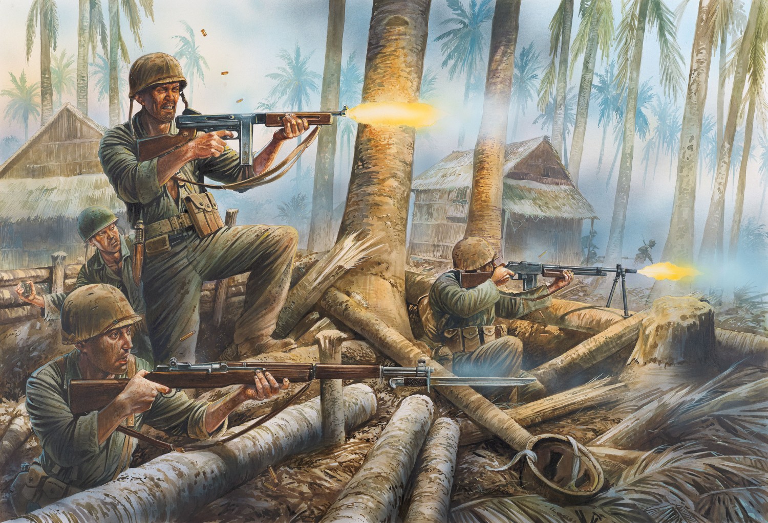 illustration of US Marines fighting in the pacific