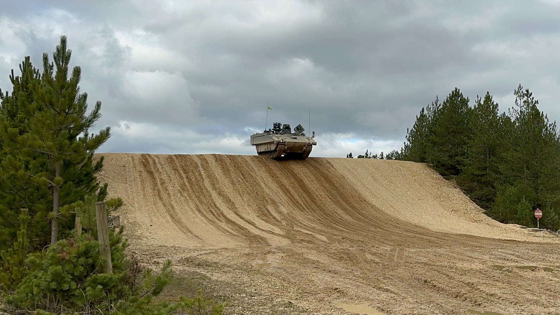 An Ajax armoured vehicle going through Growth Reliability Trials in Dorset FEBRUARY 2023 CREDIT BFBS.jpg__0.png