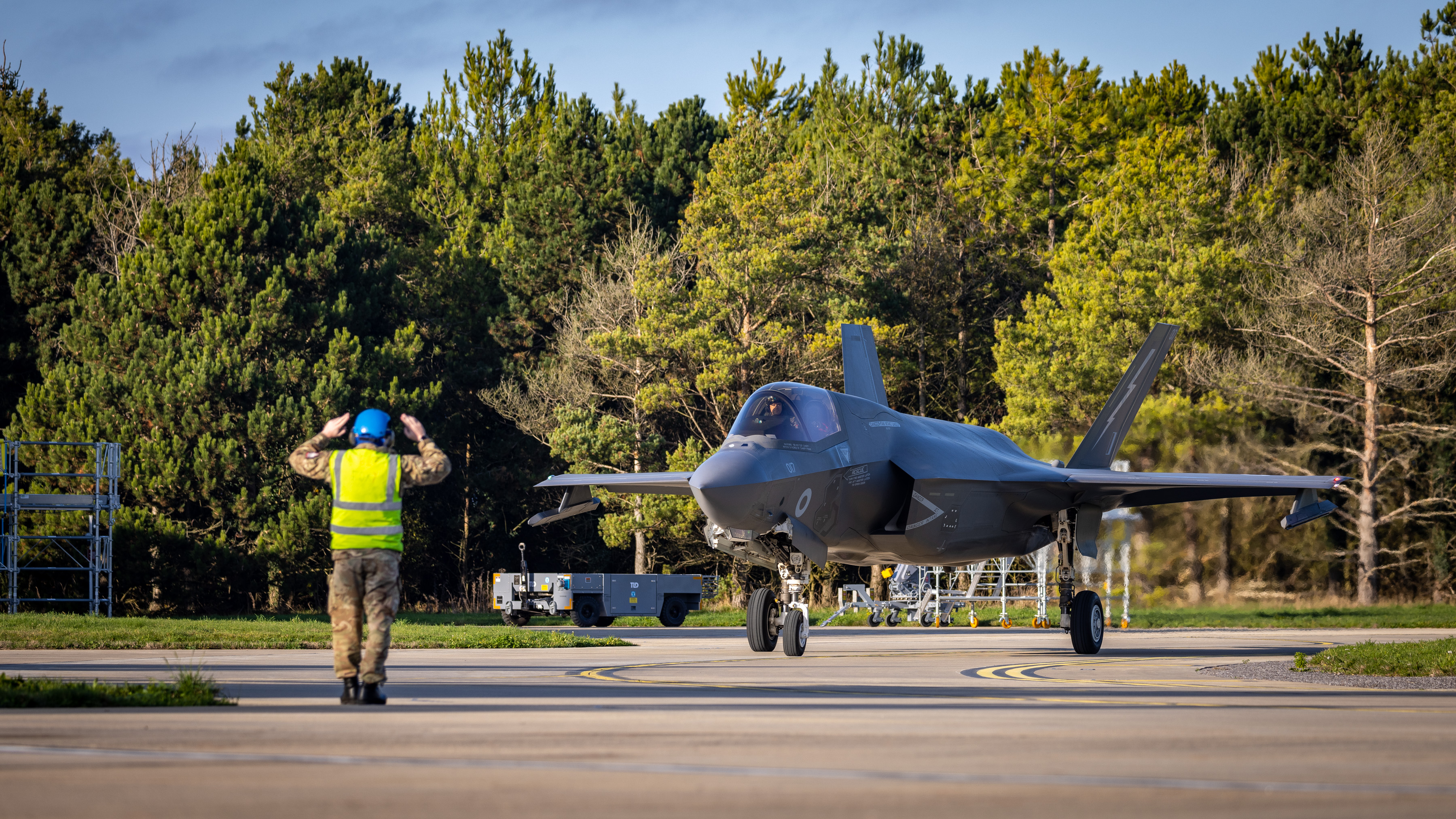An F-35B aircraft returns to its base at RAF Marham following deployment on Op Achillean (Picture: RAF).