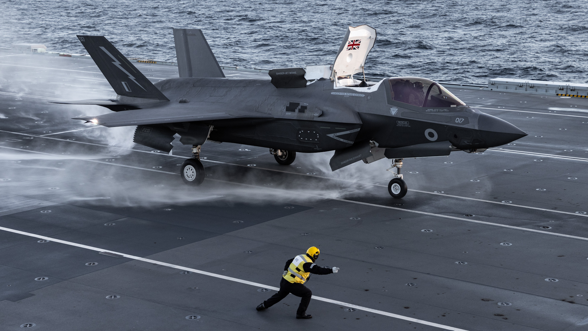 An F-35B aircraft takes off from the deck of HMS Queen Elizabeth on Op Achillean (Picture: RAF).