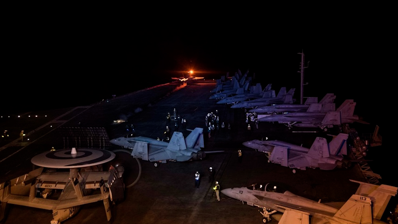 An F/A-18C Hornet assigned to the Wildcats of Strike Fighter Squadron launches from the flight deck of the aircraft carrier USS Dwight D. Eisenhower (U.S. Navy photo by Mass Communication Specialist 3rd Class Nathan T. Beard).