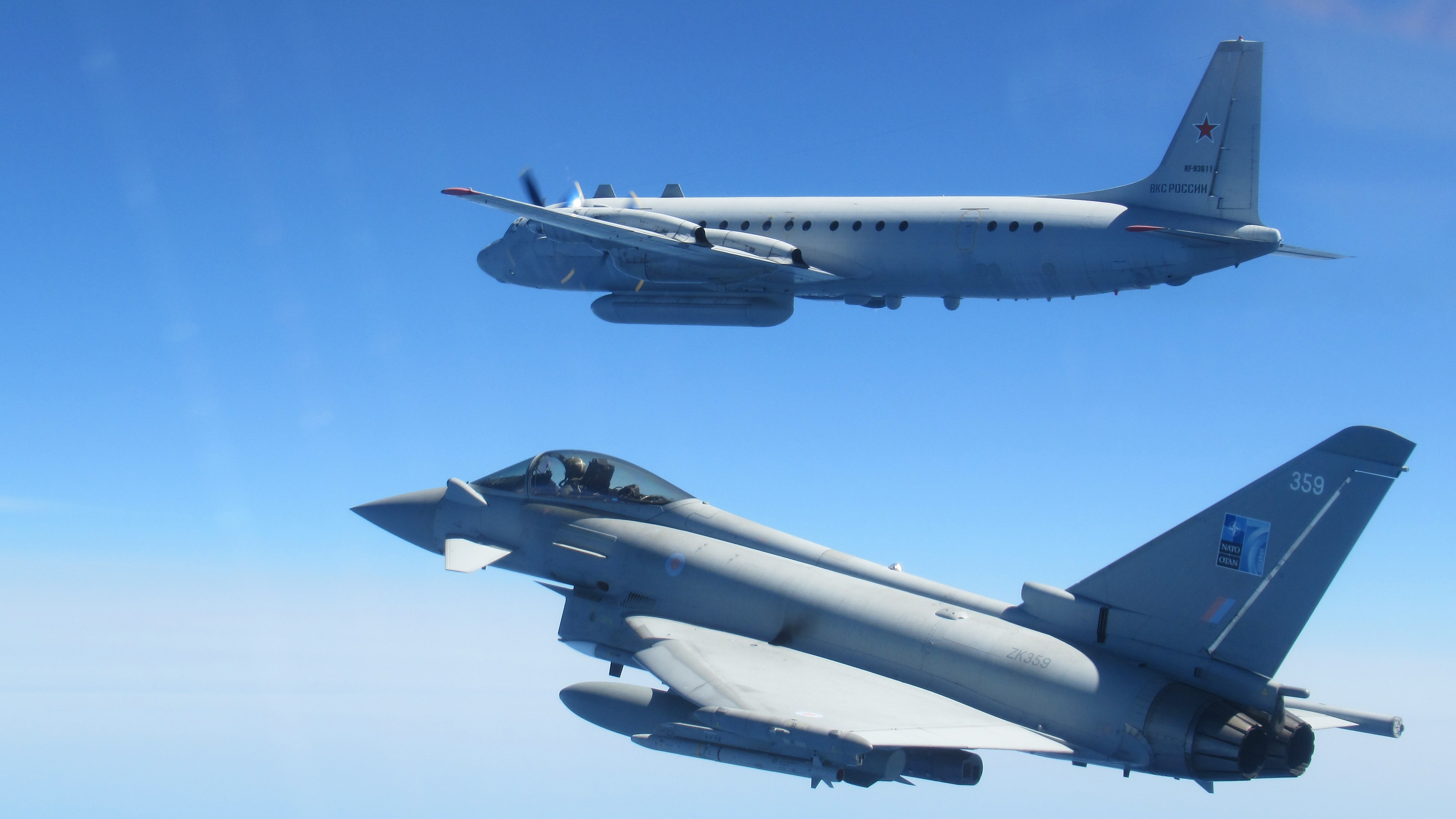 RAF Typhoon intercepts a Russian IL-20 COOT A aircraft